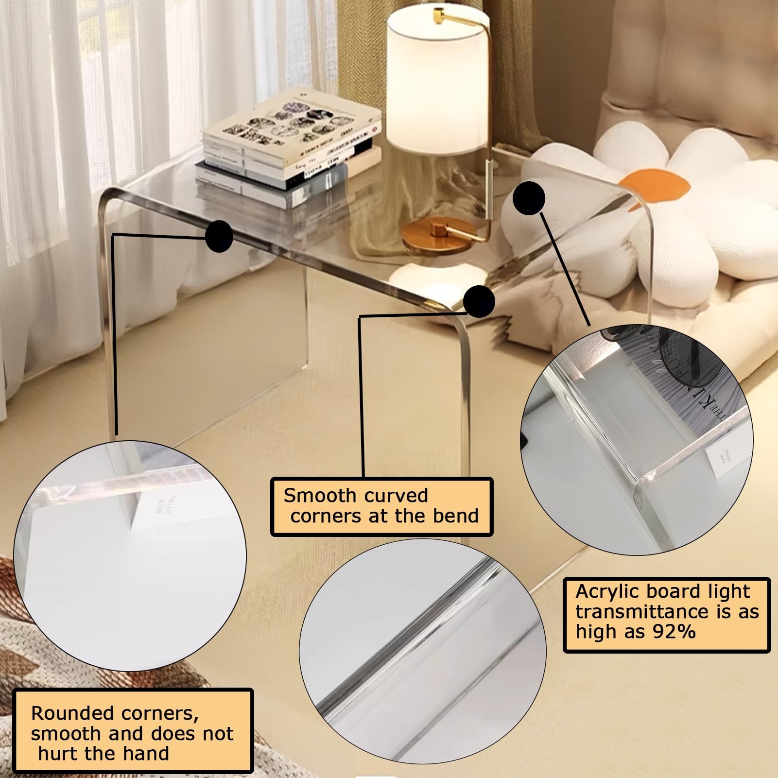 Mensola rialzata in acrilico trasparente, supporto per dessert con trasmissione della luce al 92%, spessore 8 mm, ripiano rettangolare da esposizione per decorazione domestica (50 x 25 x 20 cm)