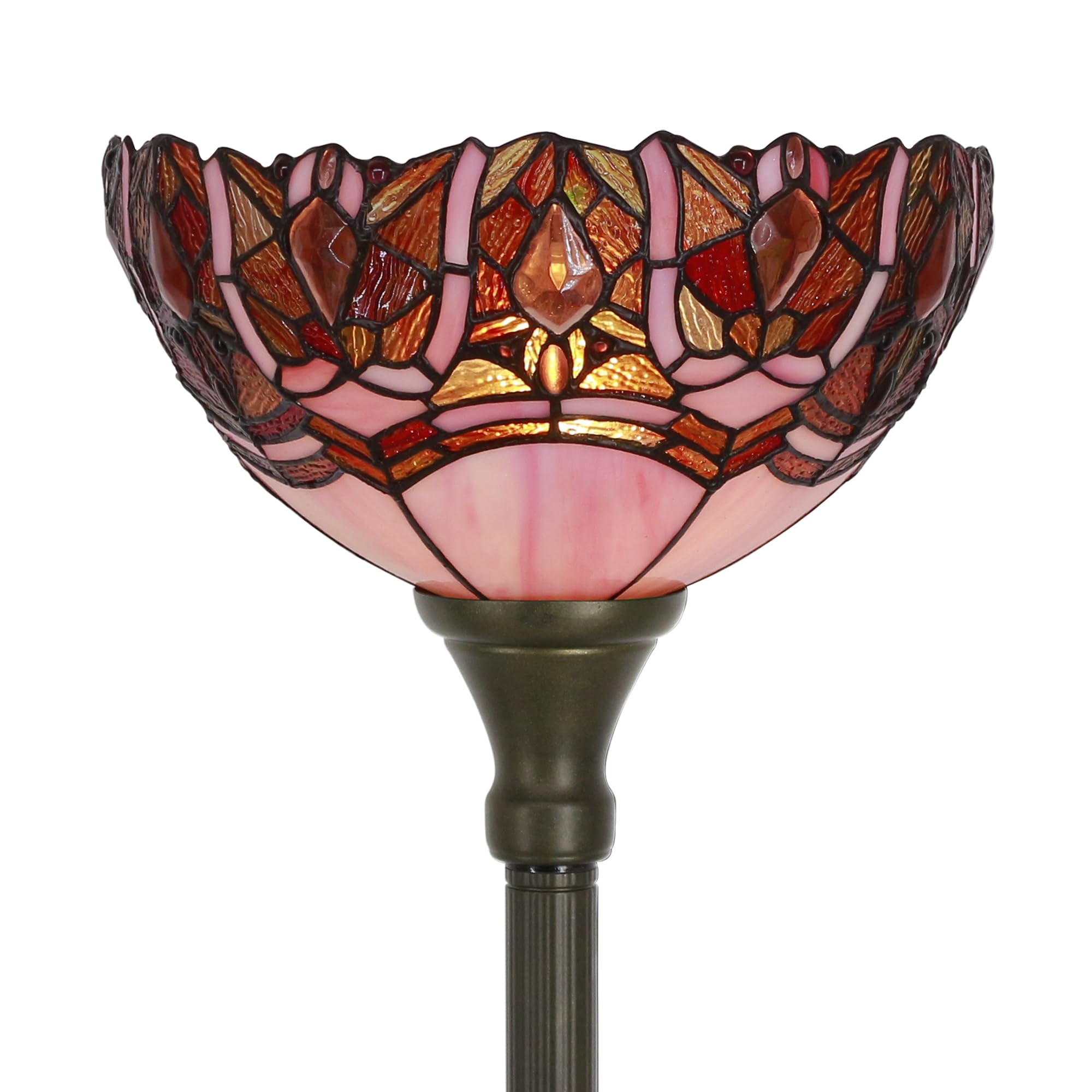 tiffany floor lamp torchiere stained glass torch lamp 12x12x67 inch antique standing corner light (pink jewelry)