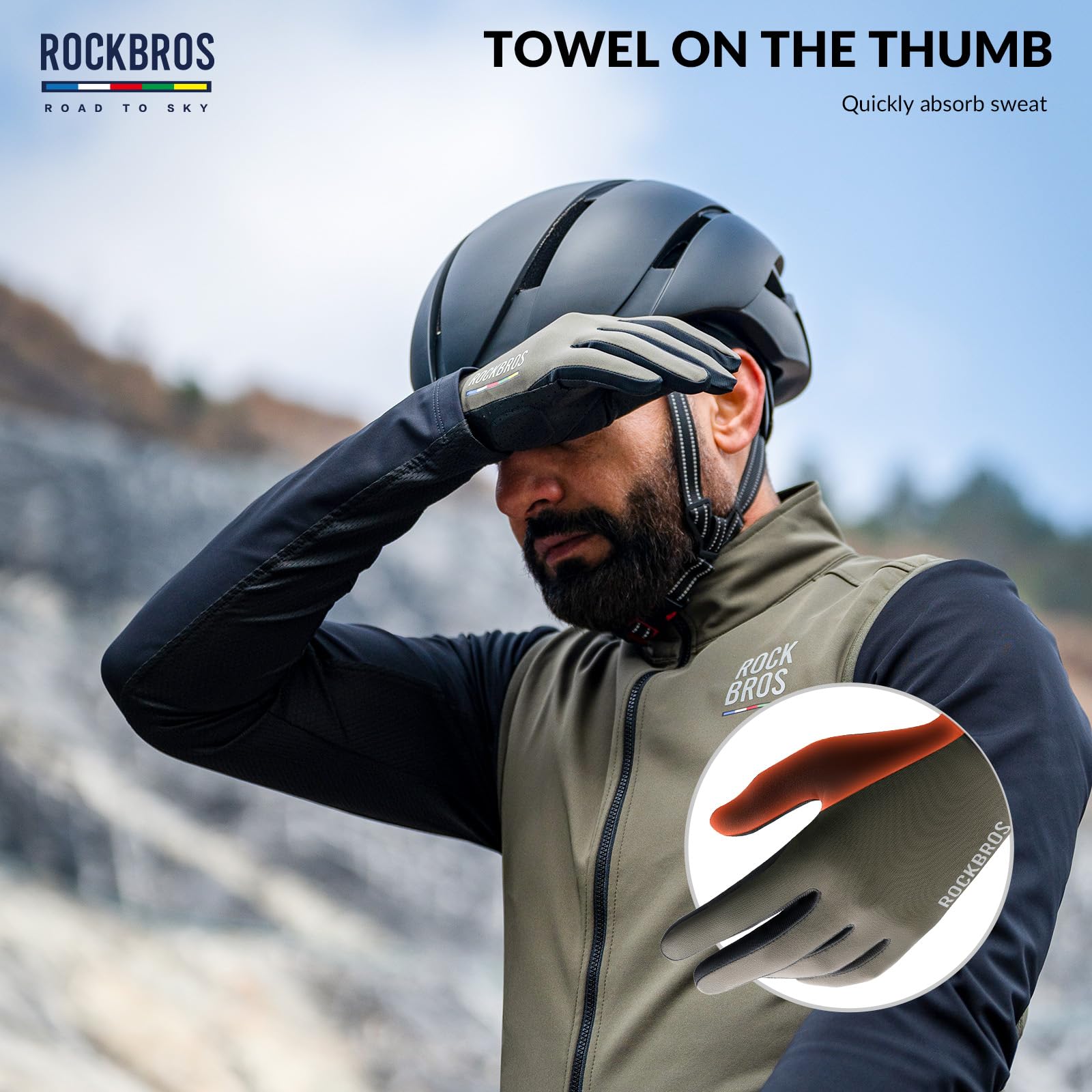 ROCKBROS Road-to-Sky Guanti Bici MTB, Guanti Ciclismo, Guanti Touchscreen Bicicletta, Guanti Antiurto Traspiranti, Guanti MTB Antiscivolo per Primavera Estate, Uomo e Donna