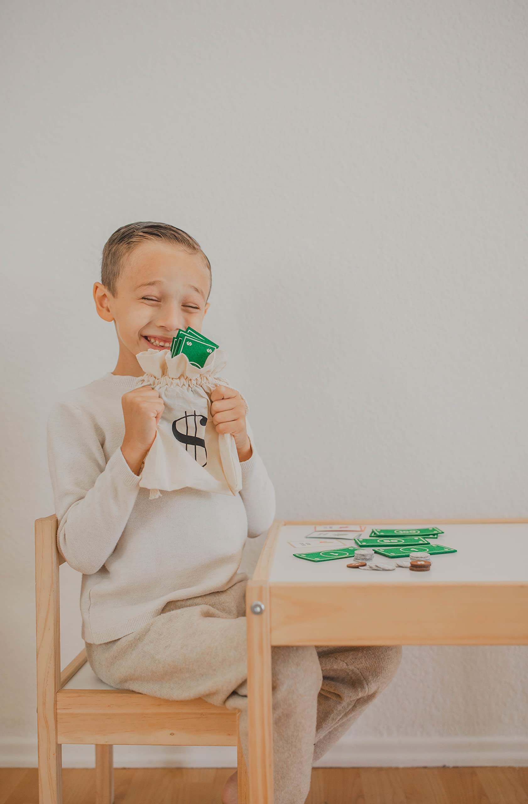 Juego de simulación para niños, dinero de fieltro educativo, juguete Montessori, dólares, billetes, monedas, billetera, juego de conteo para niños, regalo STEM para niños pequeños 8