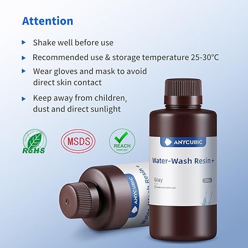 Vista 93 de ANYCUBIC Resina de impresora 3D 2.0 mejorada lavable al agua, resina 3D de alta precisión de 405 nm, resina de fotopolímero de baja contracción