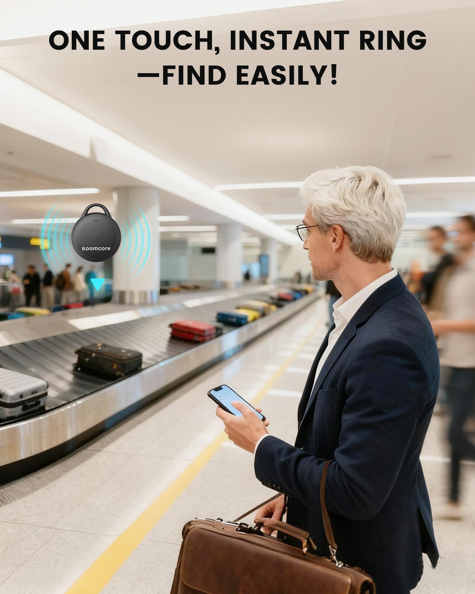 Confezione da 4 etichette per localizzatore, compatibili con Apple Find My (solo iOS), suono intelligente da 108 dB, Air Tracker con batteria di ricambio extra, localizzatore oggetti per