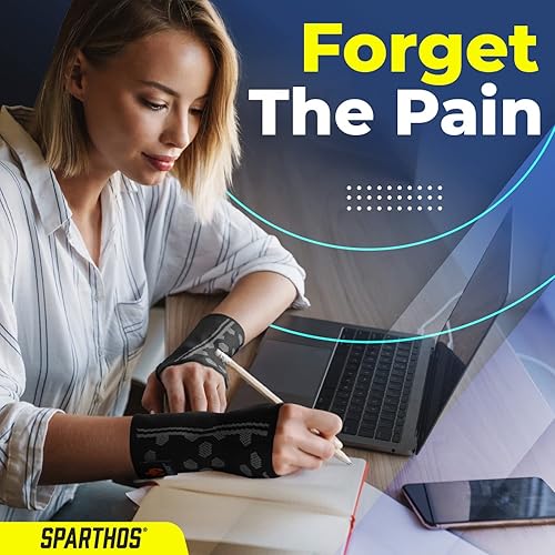 Miniatura 3 de Muñequeras Sparthos Manga de soporte elástico (par) Compresión médica para aliviar el túnel carpiano y el dolor de muñeca, muñequera para hombres y