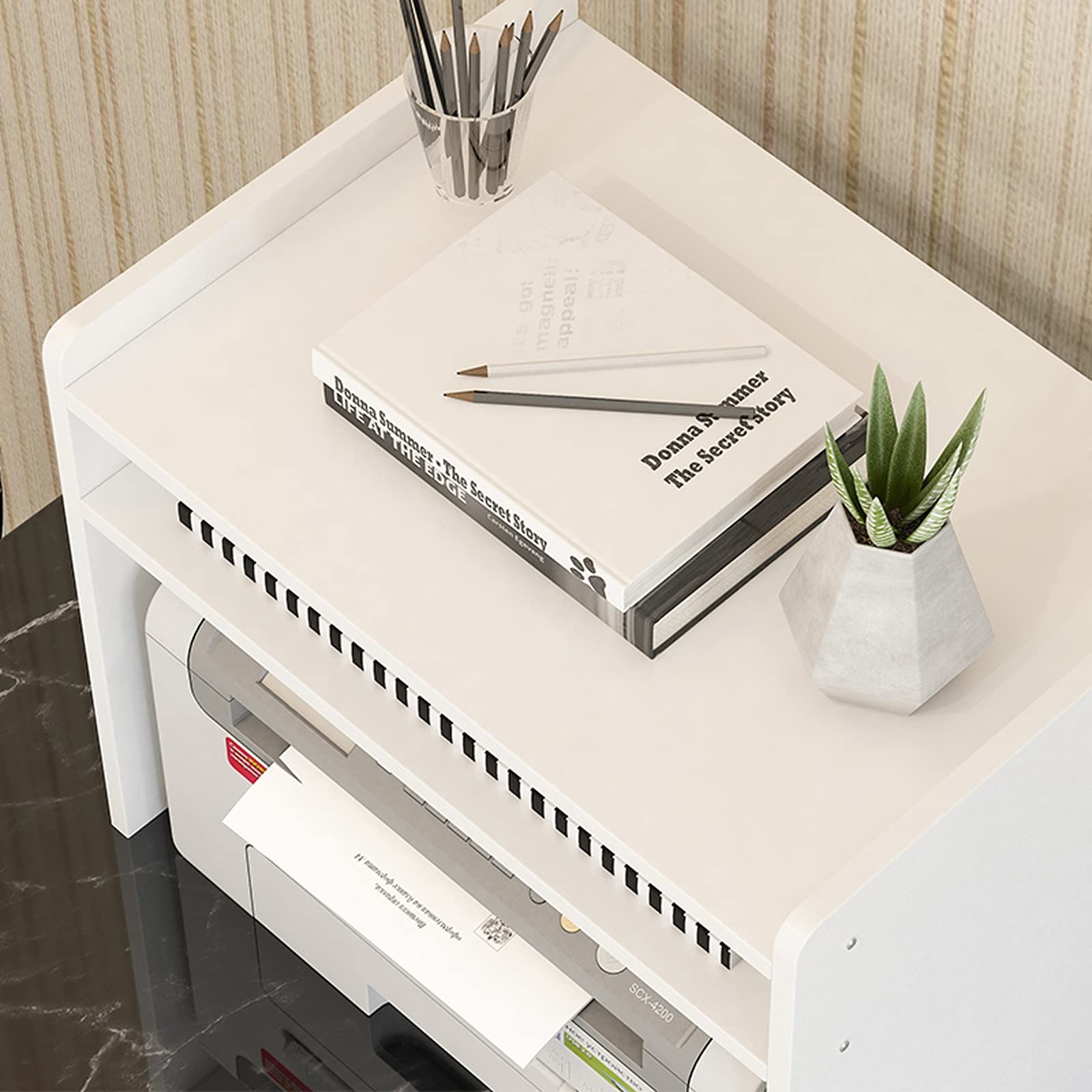 Supporto per stampante, supporto multifunzione per stampante - ripiano da scrivania a 2 livelli per l'organizzazione di casa e ufficio, spazio per fax, scanner e documenti, accessorio da scrivania b