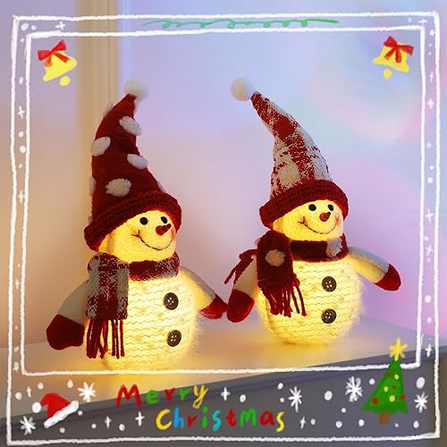 Miniatura 8 de Juegoal Paquete de 2 decoraciones de mesa de Navidad, figuras de muñecos de nieve iluminados de 10 pulgadas, regalo de vacaciones de muñeco de nieve