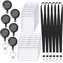 ID Card Holder with Strap Set 12 Pieces Transparent Horizontal and Vertical Card Case ID Card Holder with Retractable Key Fob for Home Office School