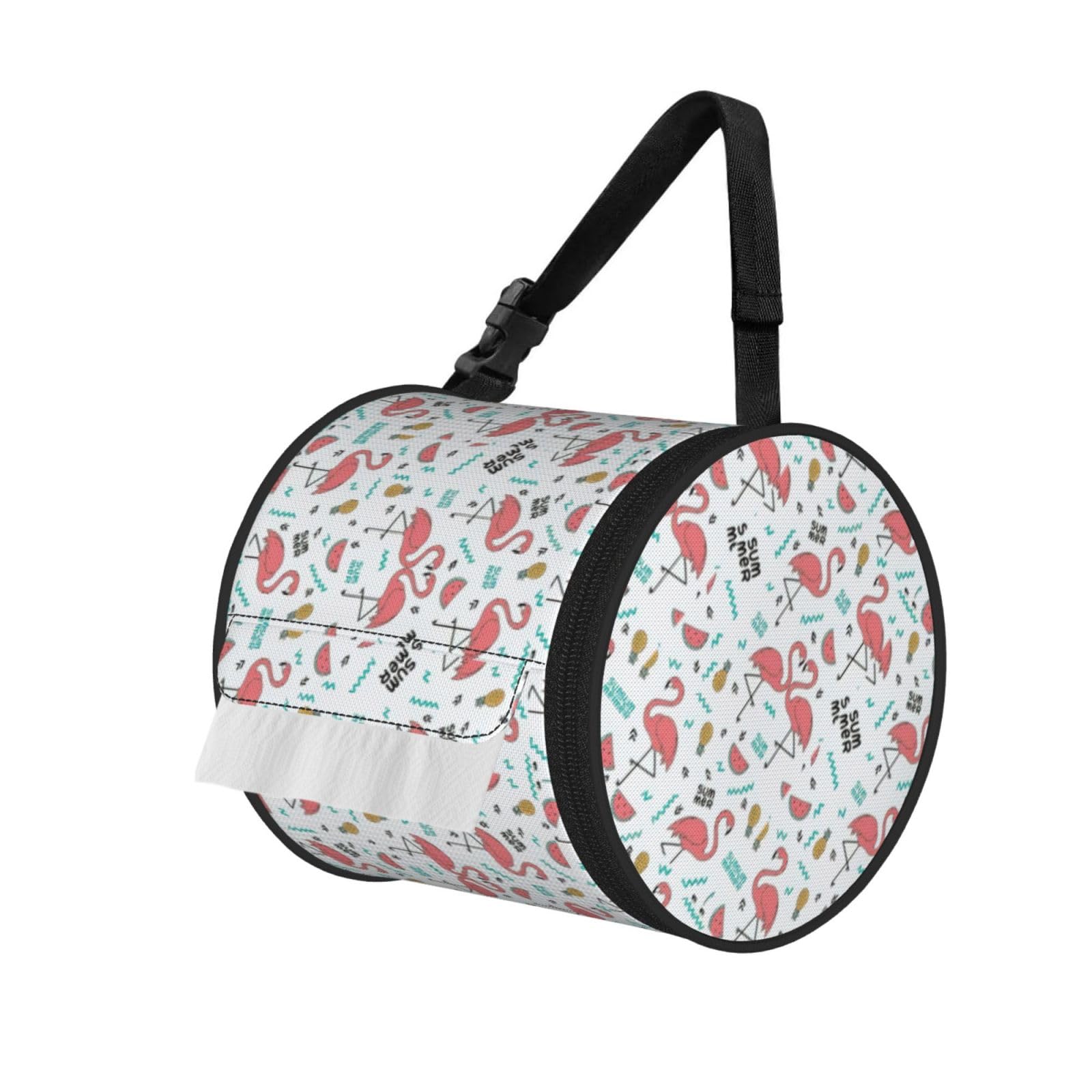 Pink Flamingo. Printed Roll Paper Carrier Bag, Foldable Oxford Cloth Tissue Case for Camping Hiking Backpack