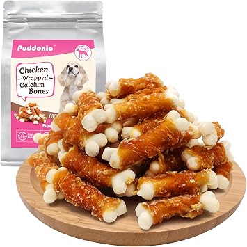 Dog Treats, Chicken Wrapped Calcium Bones 2.3 Inch, Rawhide-Free Soft Chews for Puppies & Small Dogs, High Protein Training Snacks, 20 oz