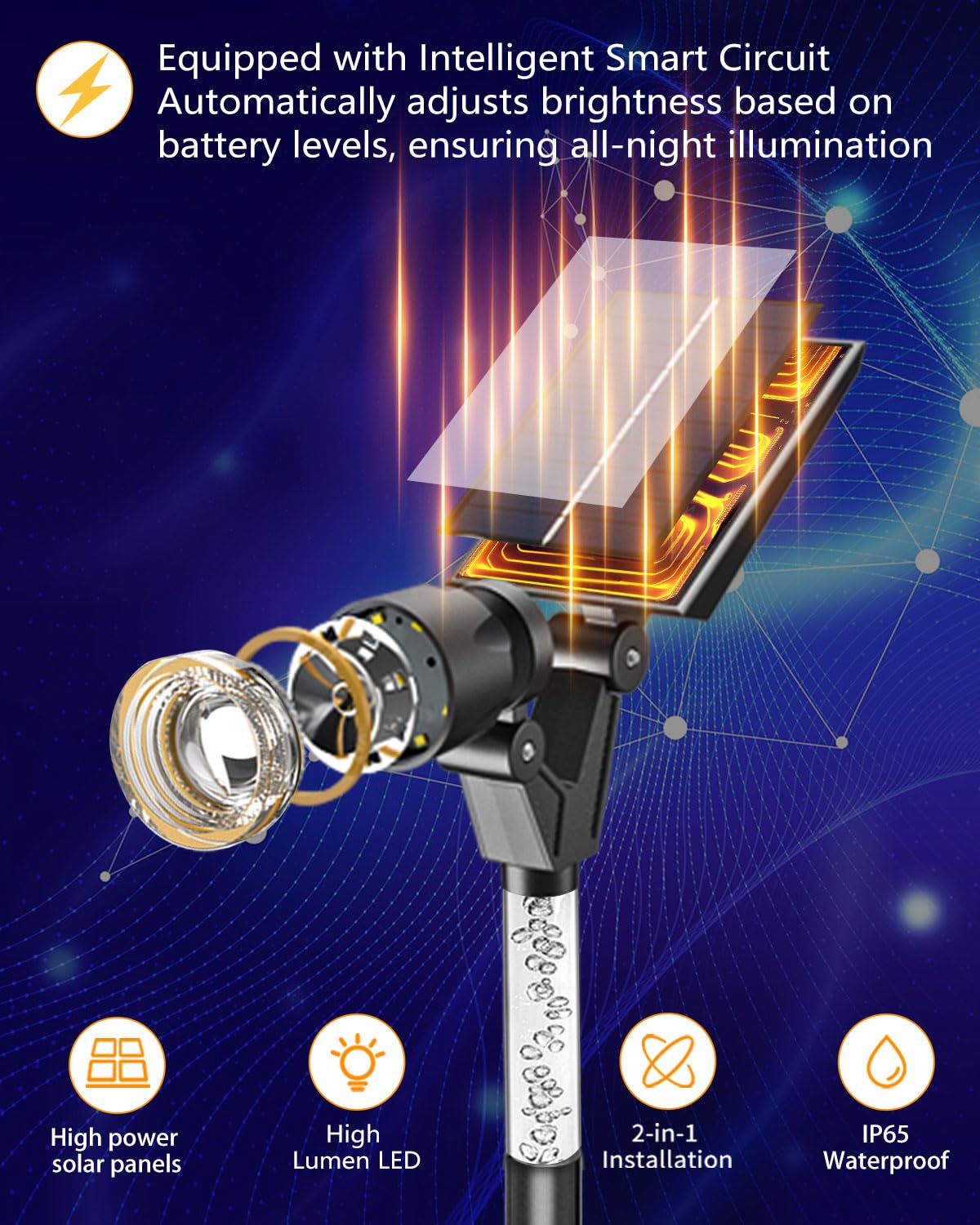 Faretti solari per esterni, impermeabili, IP65, 180 lumen, 5000 K, bianco freddo, luci per esterni, circuito intelligente per illuminazione notturna, luci solari per esterni, per cortile, casa