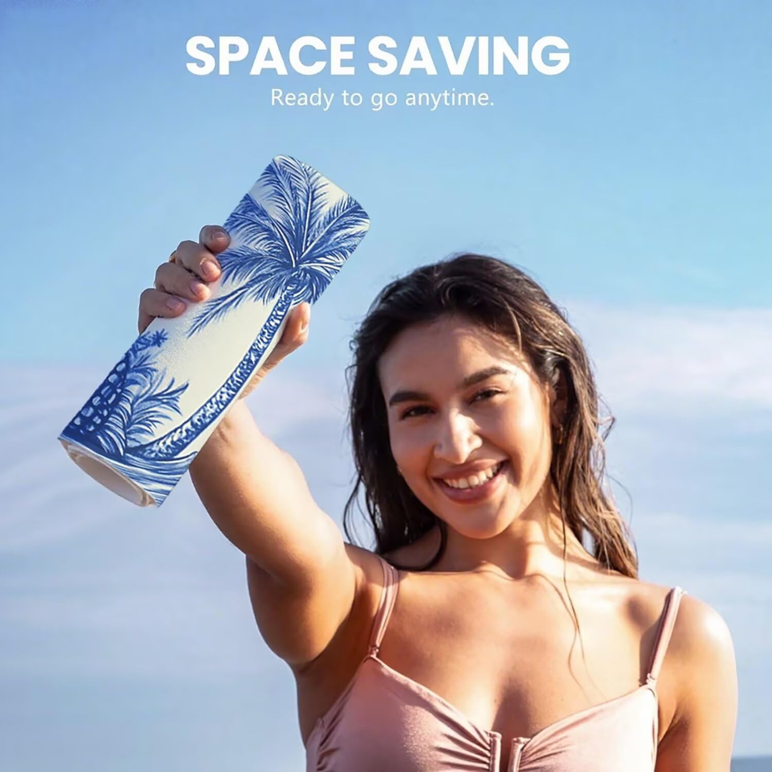 Toalla Playa Microfibra 150x200 Planta Diseño Super Absorbente Sin Arena Toalla Playa, con Cuerda Elástica, Ligero, Hombre, Mujer Ideal Toallas de Baño, Aplicable Gimnasio,Viajes, Natación, Azul p-498
