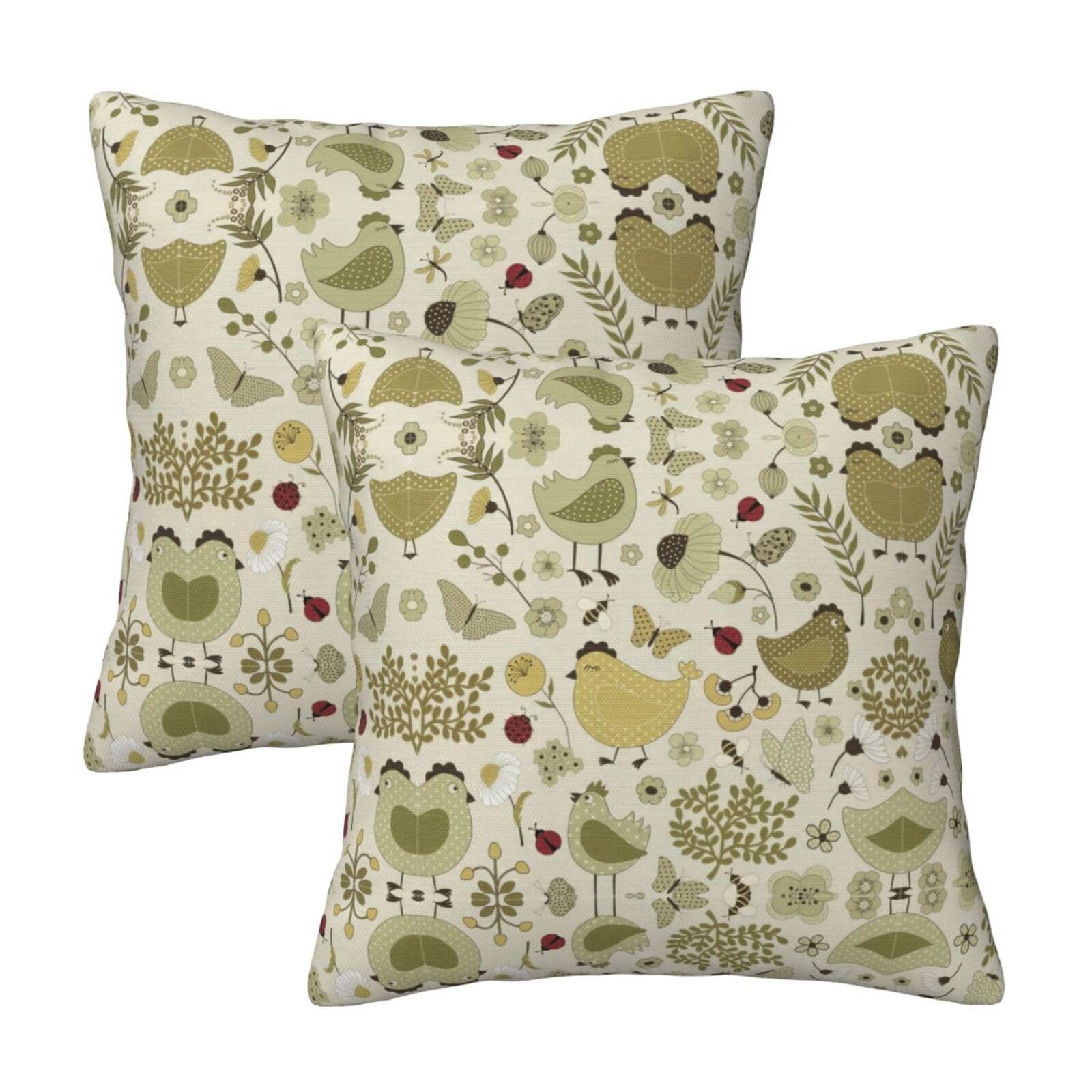 Kfjghhl Yellow Leaves Chicken Throw Pillow Covers Decorative Farmhouse Couch Pillow Case 4 Sizes Square Cushion Pillcase