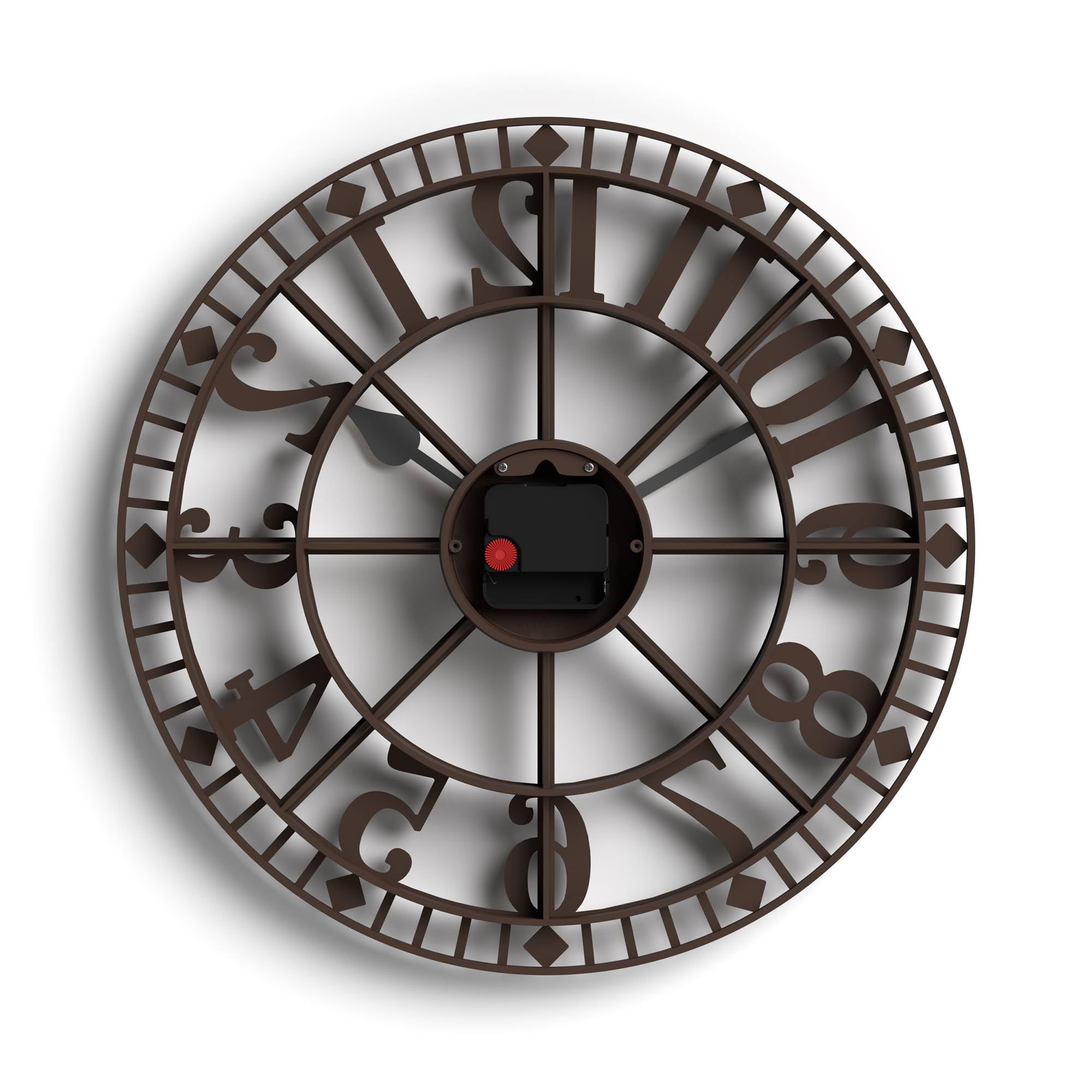 NEWGATE® Warehouse Wanduhr | Skelettuhr | 40cm | Mokkabraun mit messinghänden | Zeitgenössischer Vintage-Stil für küche, Wohnzimmer oder büro