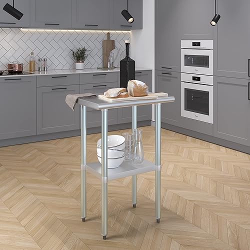 Miniatura 7 de AmGood - Mesa de preparación y trabajo de acero inoxidable, estante inferior, isla de cocina, banco de servicio para lavandería y garaje,