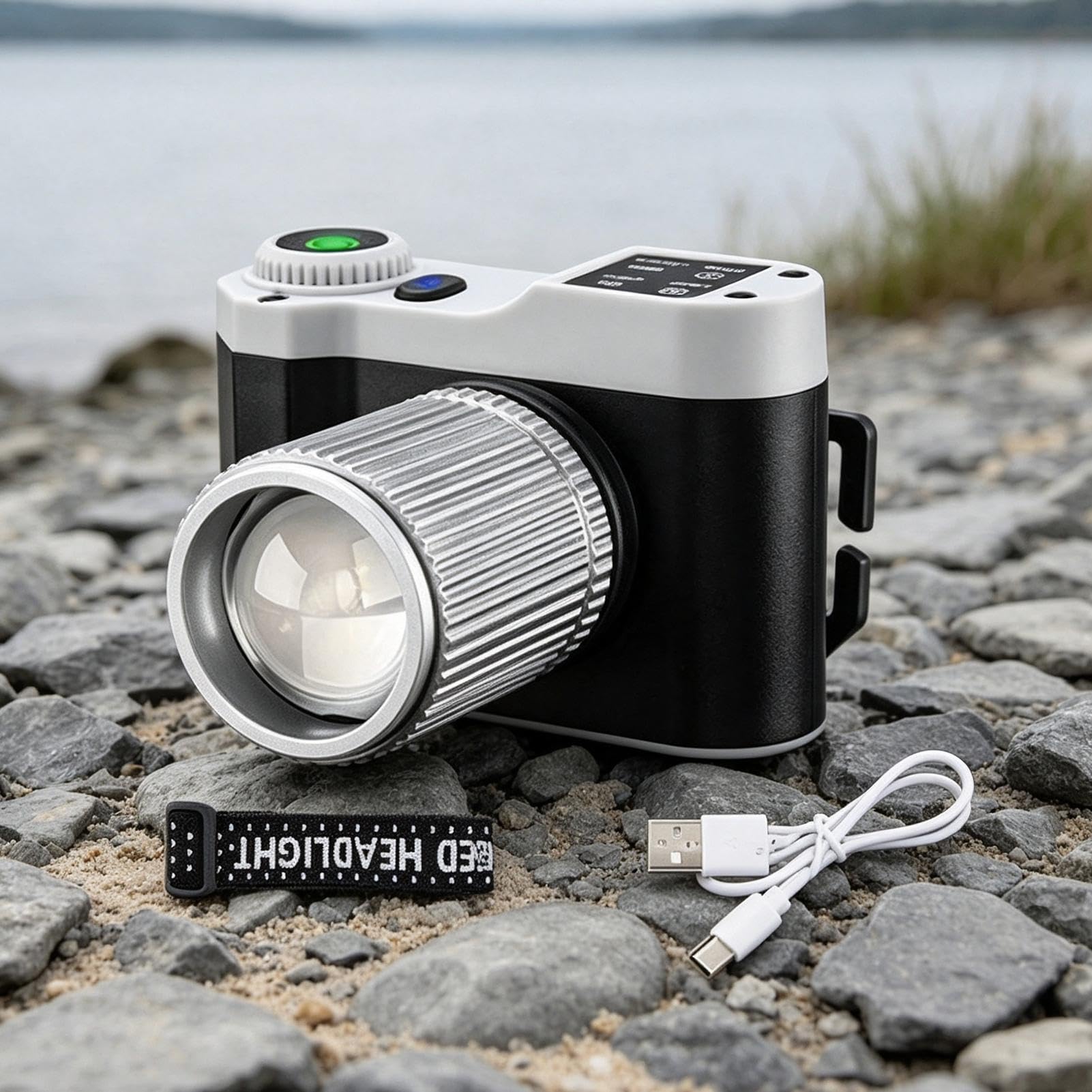 Lampada frontale a LED, lampada da pesca, torcia ricaricabile zoomabile