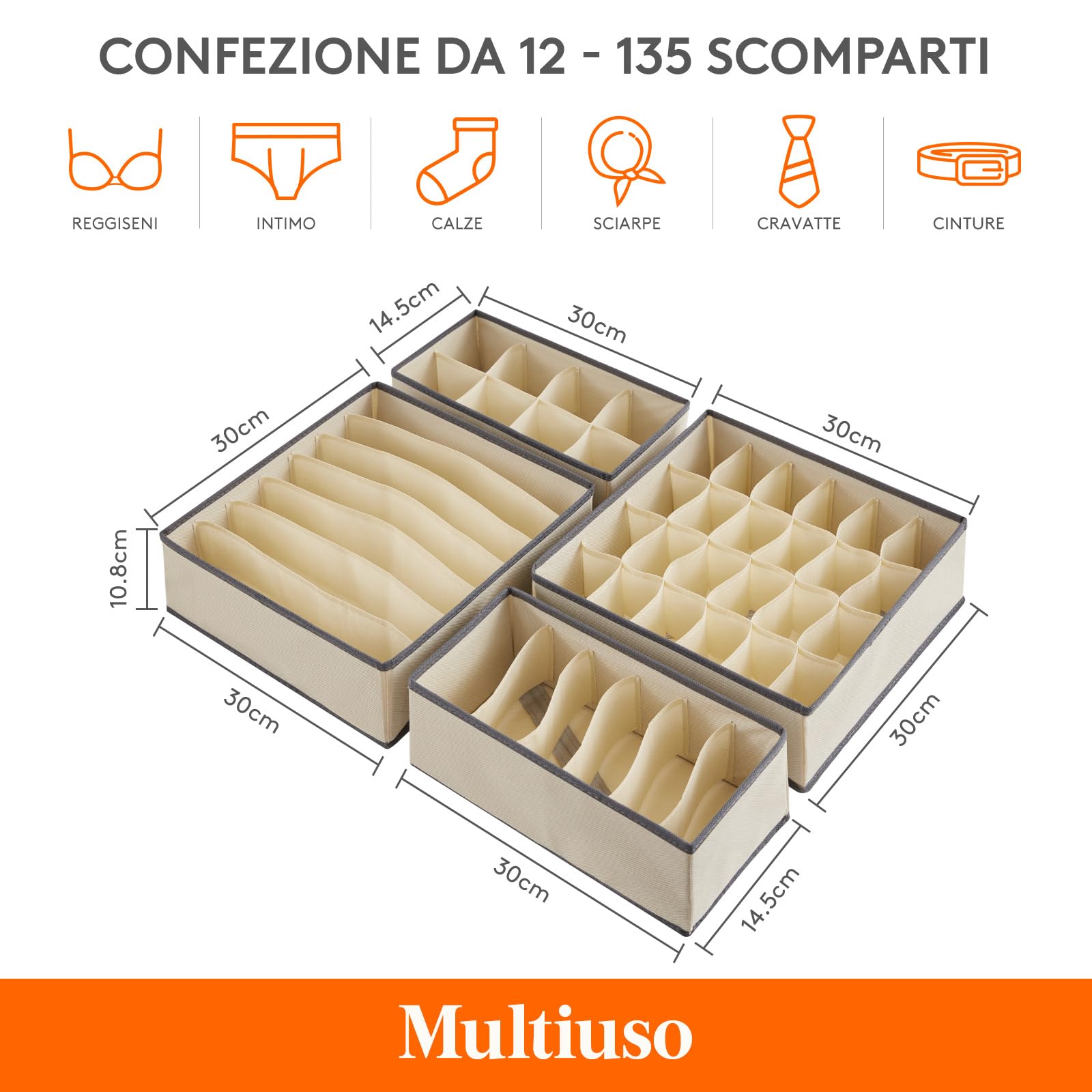 Lifewit Set di 12 Divisori per Cassetti Intima, Organizer Armadio, Separatori Pieghevoli in Tessuto per Cassetti e Scatole per Conservare Lingerie, Reggiseni, Mutande, Kaki