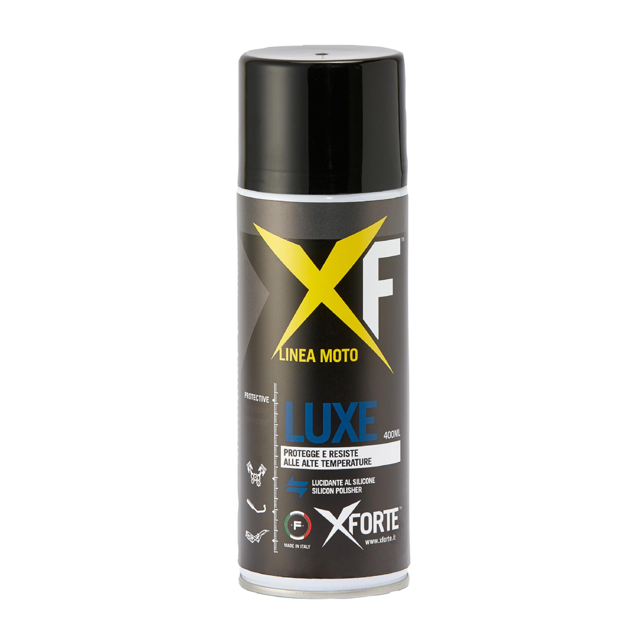 XFORTE Luxe Lucidante Protettivo Idrorepellente con Silicone – Spray 400 ml per Motore, Telaio, Carbonio e Titanio – Resistente Alte Temperature - Anti-Corrosione e Anti moscerini