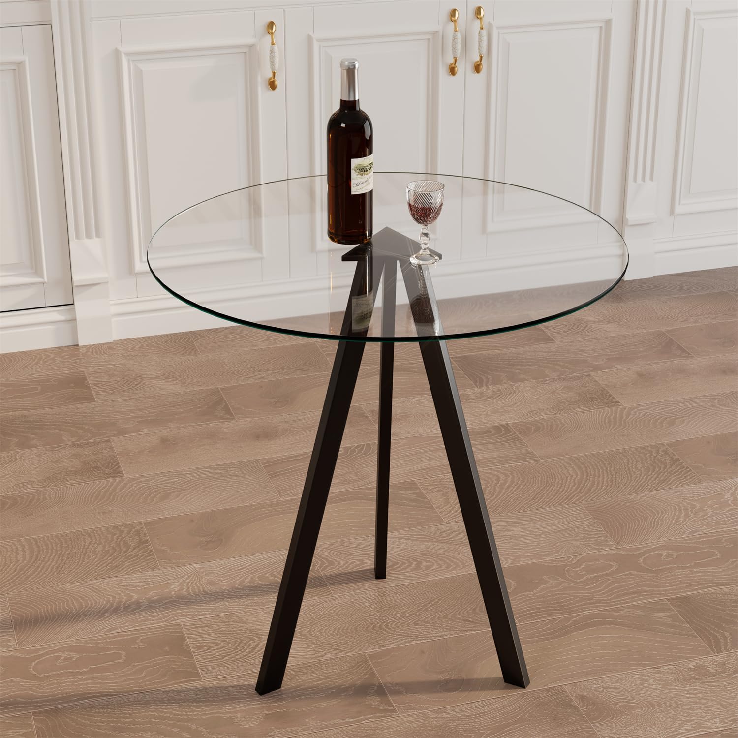 yeag 31.5'' Round Glass High Top Bar Table Modern Round Pub Table Tall Dining Breakfast Table with Chrome Metal Legs for Home Bar Dinning Room Kitchen