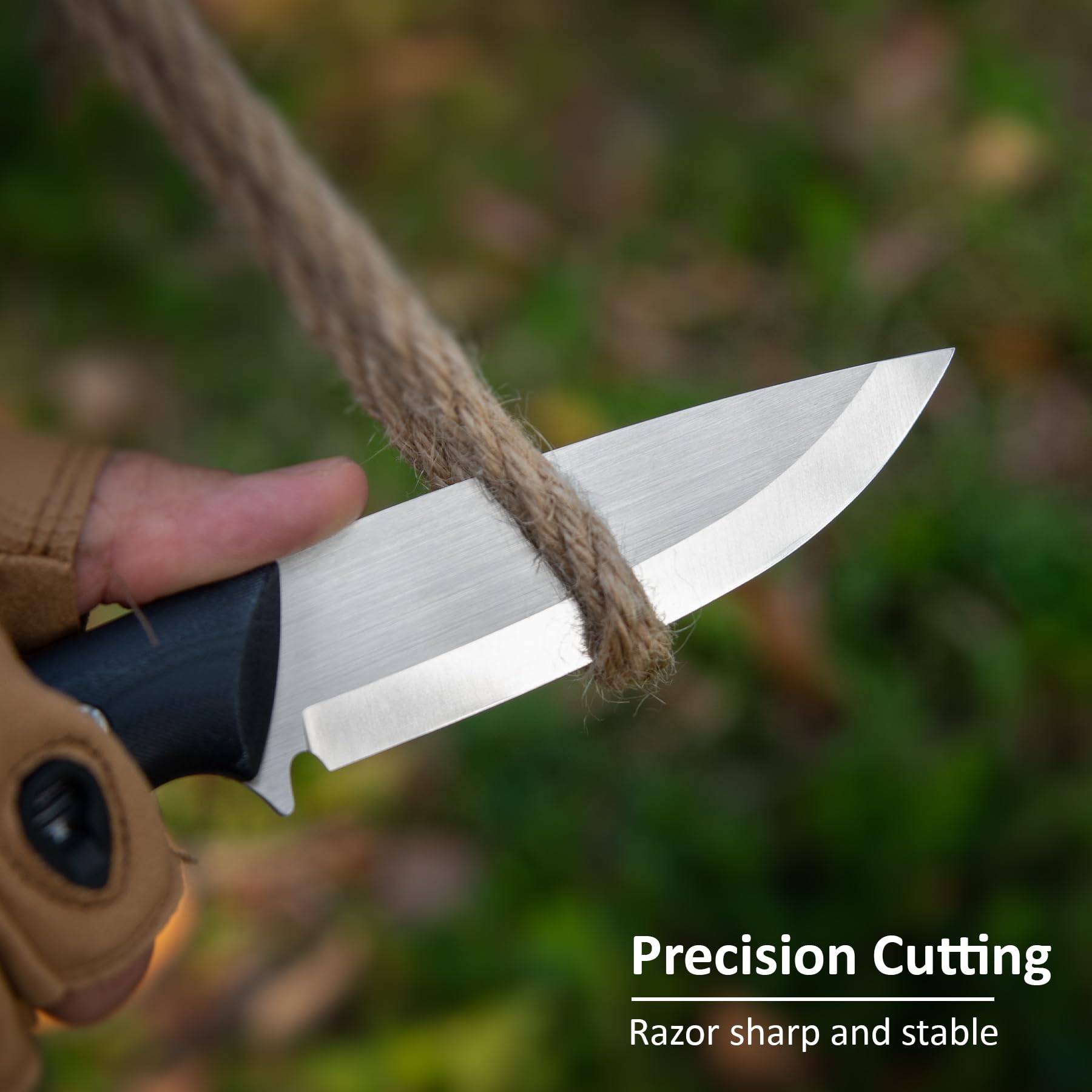 TROCK Fixed Blade Knife, 3.94” Drop Point 9cr18mov Blade Camping Hunting Hiking Knife for Men Women G10 Handle with Sheath and Clip Outdoor Daily Use EDC