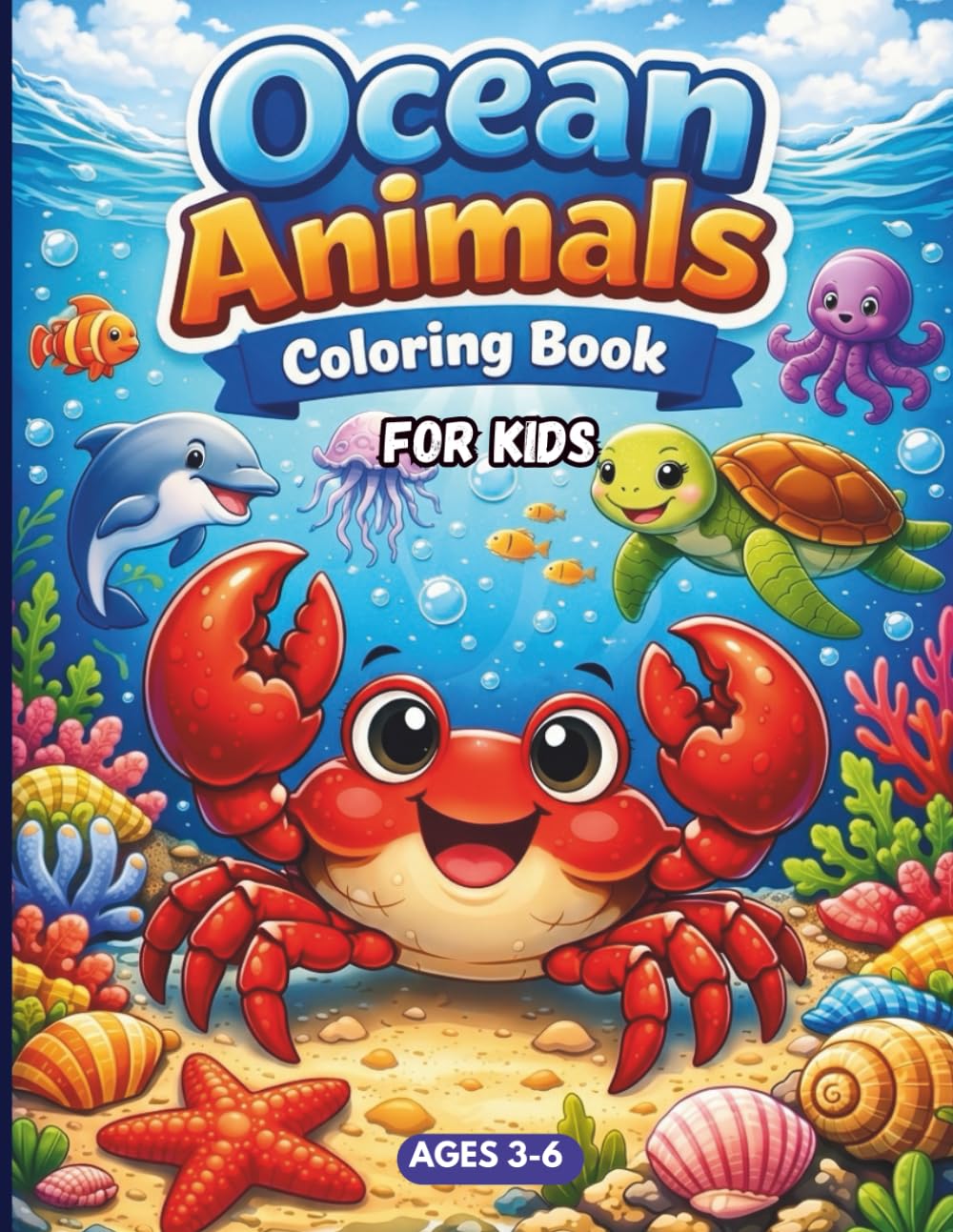 Ocean Animals Coloring Book for Kids Ages 3–6:: Fun and Easy Sea Animal Coloring Pages Featuring Fish, Crabs, Sea Turtles, Octopus and More — Inspiring Creativity and Hours of Fun
