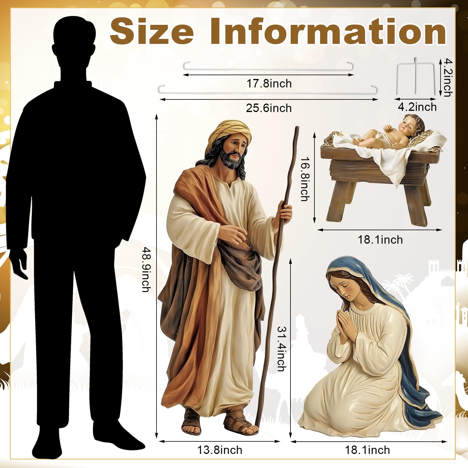 MorningRo 3 Pcs Metal Christmas Outdoor Nativity Scene Set Large 48.9
