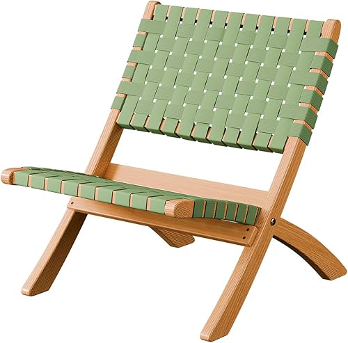 Miniatura 1 de VINGLI Sillas de madera para exteriores, silla plegable portátil de ratán con asiento y respaldo de cincha baja, sillas Adirondack, ideal para