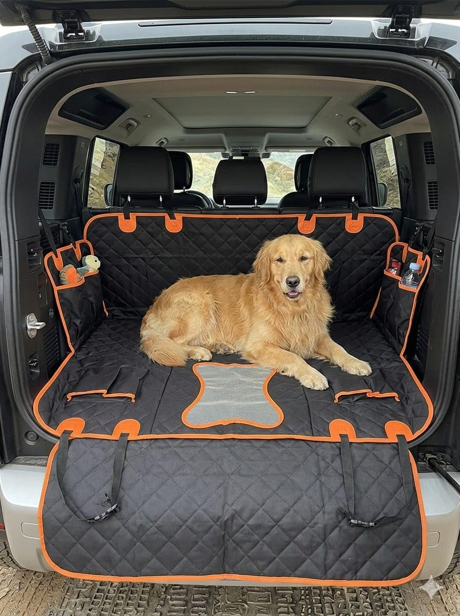 Chester & Lulu Funda para Asiento de Coche para Perros – Protector Impermeable con Ventana de Malla, Antideslizante y Resistente, Compatible con Cinturón de Seguridad, Ajuste Universal para Vehículos