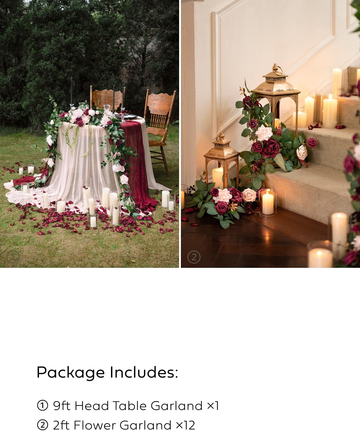 Pre-Arranged Wedding Flower Packages in Romantic Marsala,Reception Decor Package (Set of 13)