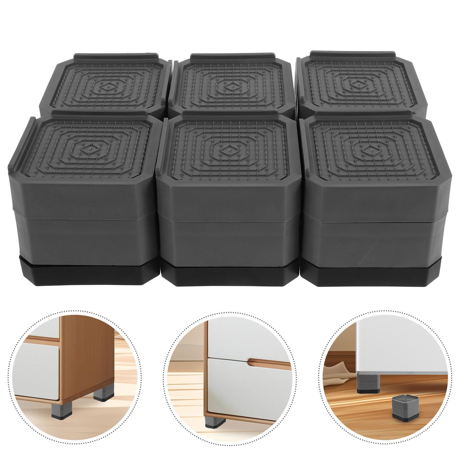 6 Bases Antideslizantes de Plástico para Lavadora y Muebles, Almohadillas Amortiguadoras de Ruido y Vibración para Uso Hogar, Paquete de 6 Unidades