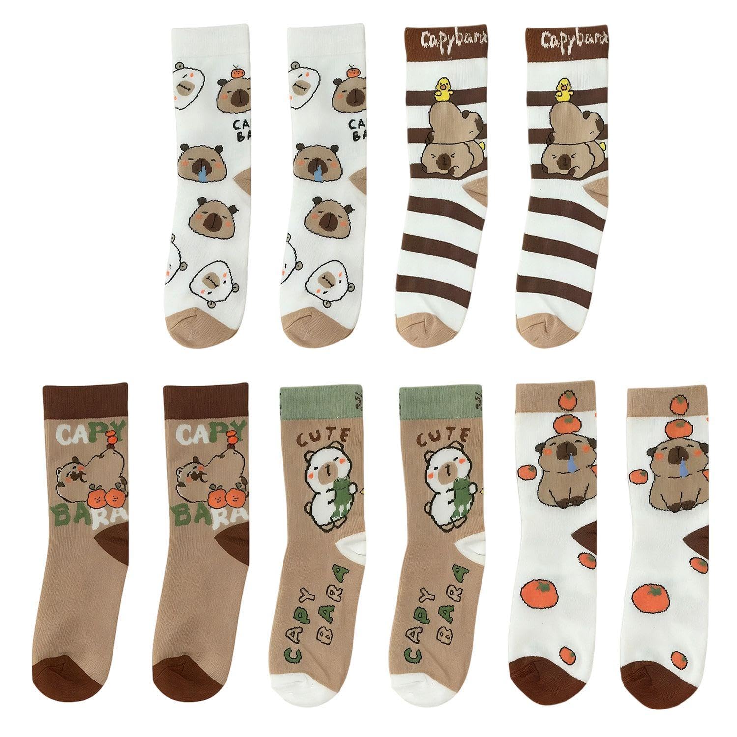 Ubsiuh Unisex Kids Multicolor 5 Pairs Of Kapibala Socks, Cute Cartoon Pattern Socks, Soft Skin-Friendly Cotton Socks, Suitable For Daily Wear, Home Leisure, Children's Clothing Matching.