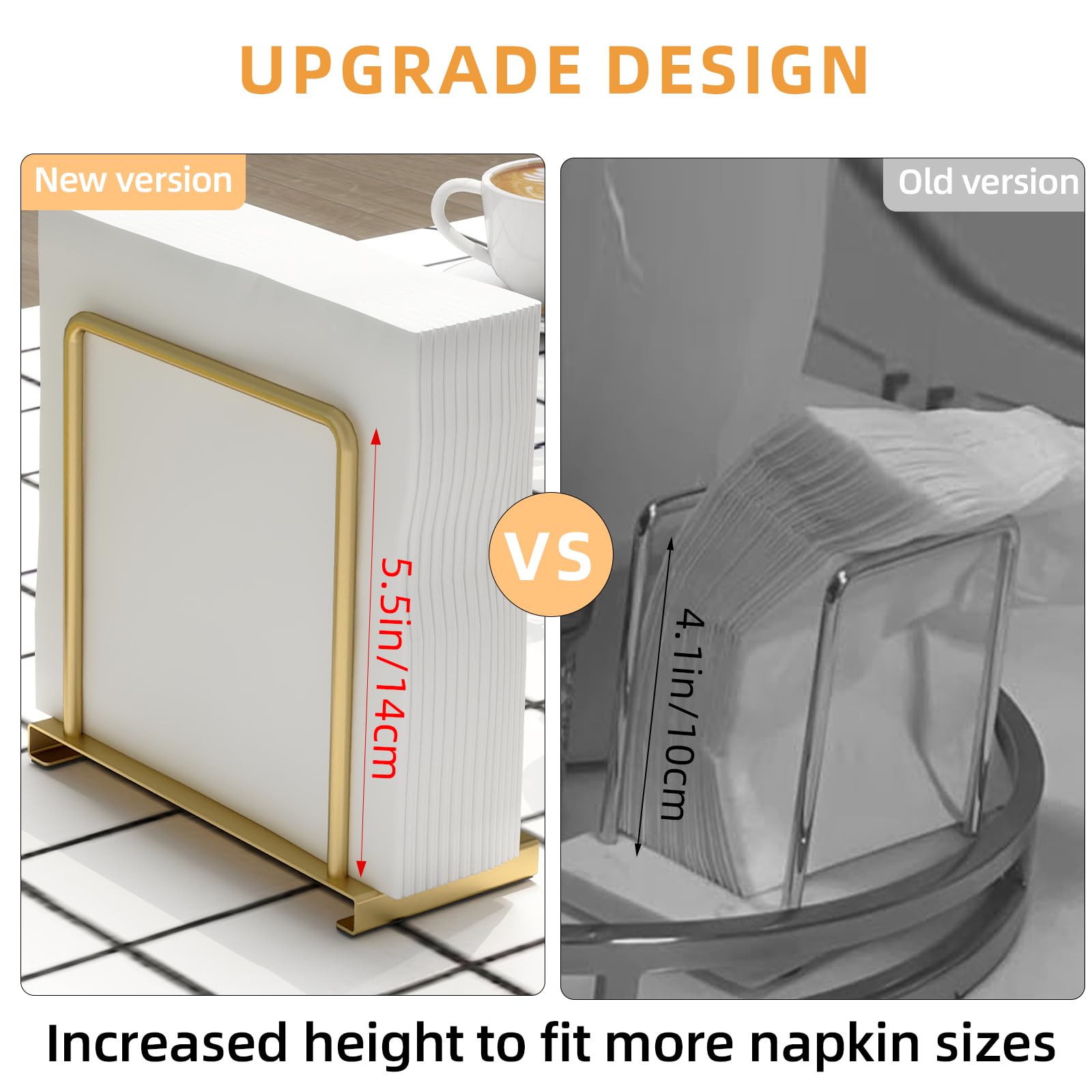 STWWO Napkin Holder for Table Metal Napkin Holder Modern Black Paper Cocktail Napkins Dispenser Standing Paper Napkin Storage for Kitchen Dining Table Decor Golden - Image 4
