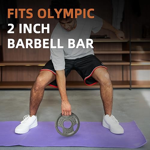 Miniatura 5 de Fitvids Olympic Cast Iron 2-Inch Weight Plate for Strength Training & Weightlifting, Home Gym, Multiple Weights Available