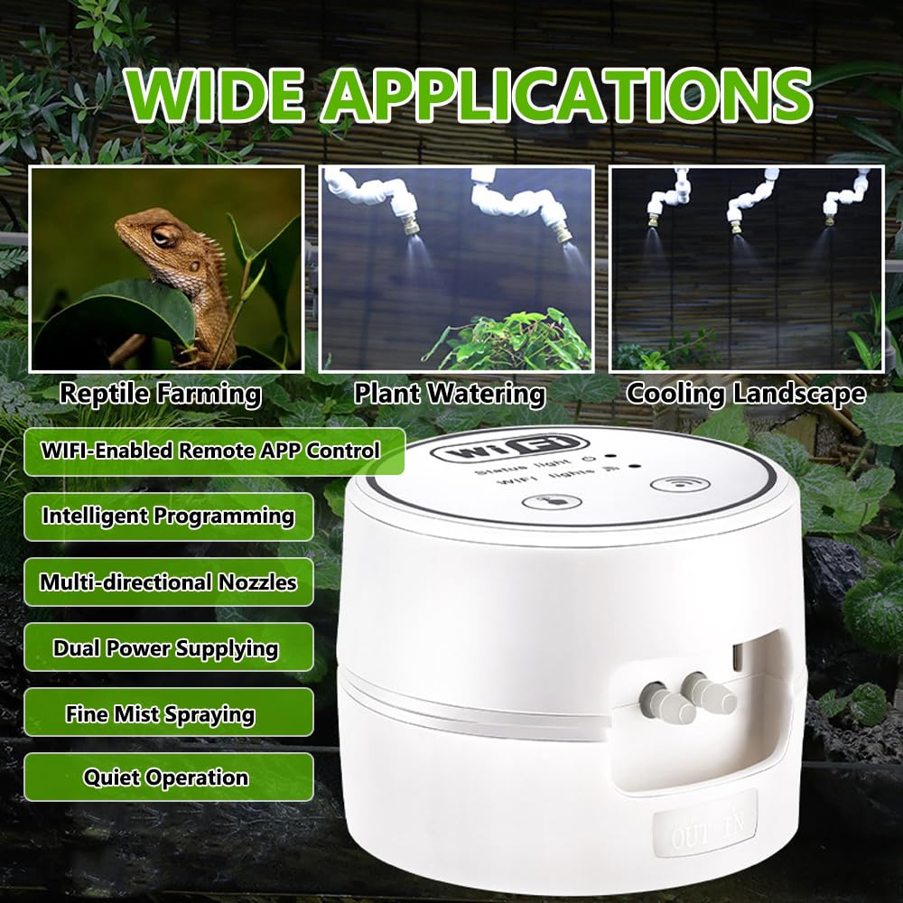 Smart Garden Garden System, kontrola WI FI, cichy opryskiwacz mgły, konfigurowalne dysz, zasilanie USB/bateria, do opieki w roślinach wewnętrznych/zewnętrznych (Zestaw 2 dysz)