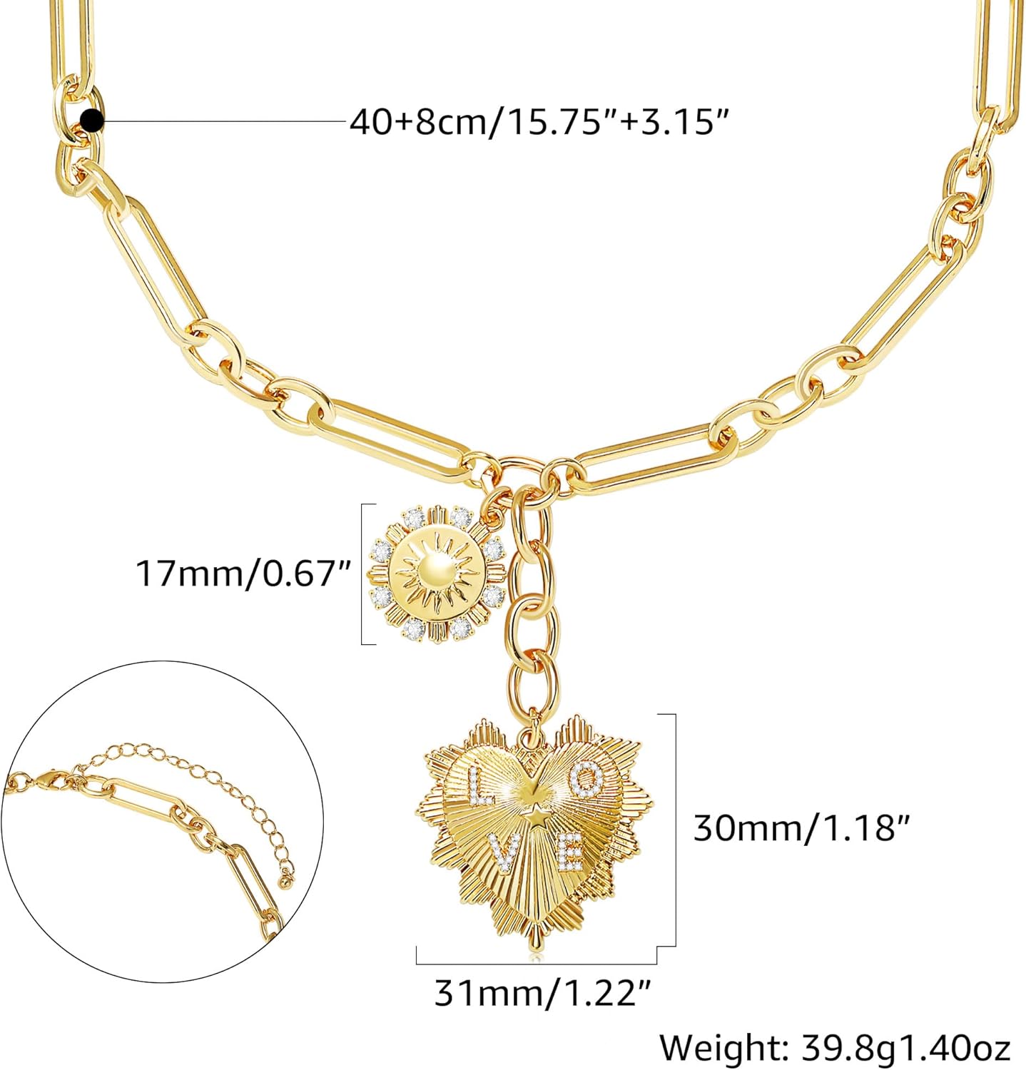 MISS RIGHT Gold Love Heart Sun Charm Chunky Paperclip Chain for Women Trendy 18K Gold Plated Coin Sunflower Pendant Choker Necklace Hip Hop Jewelry Gifts for Her - Image 3