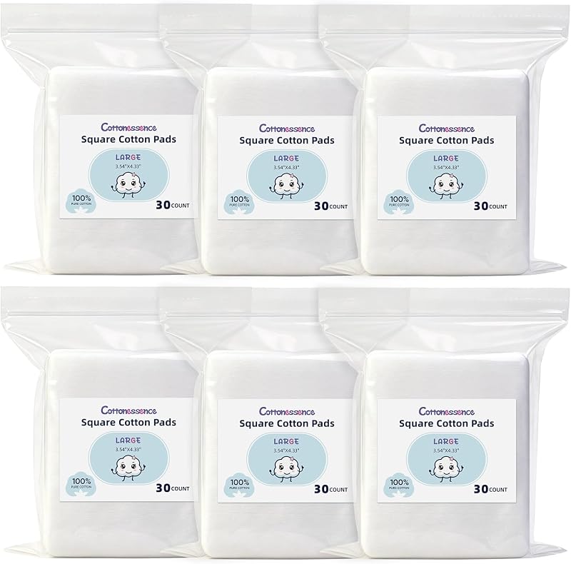 Discos de Algodão Quadrados Cottonessence, 20,07 x 11 cm, Pacote com 6 de 30 unidades