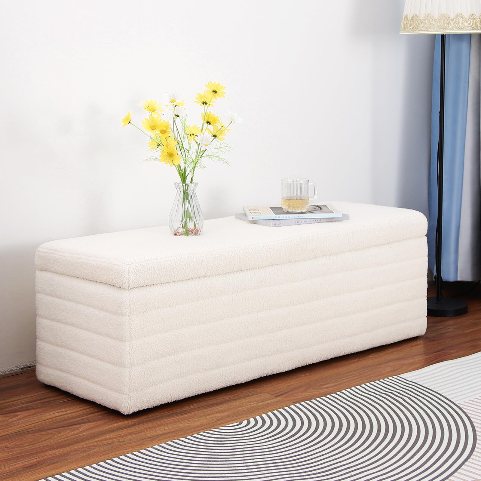 Hanstore storage Bench, Upholstered Sherpa Large Storage Ottoman Bench, End of Bed Bench for Bedroom Living Room Entryway Dorm Foot Rest - Rectangular