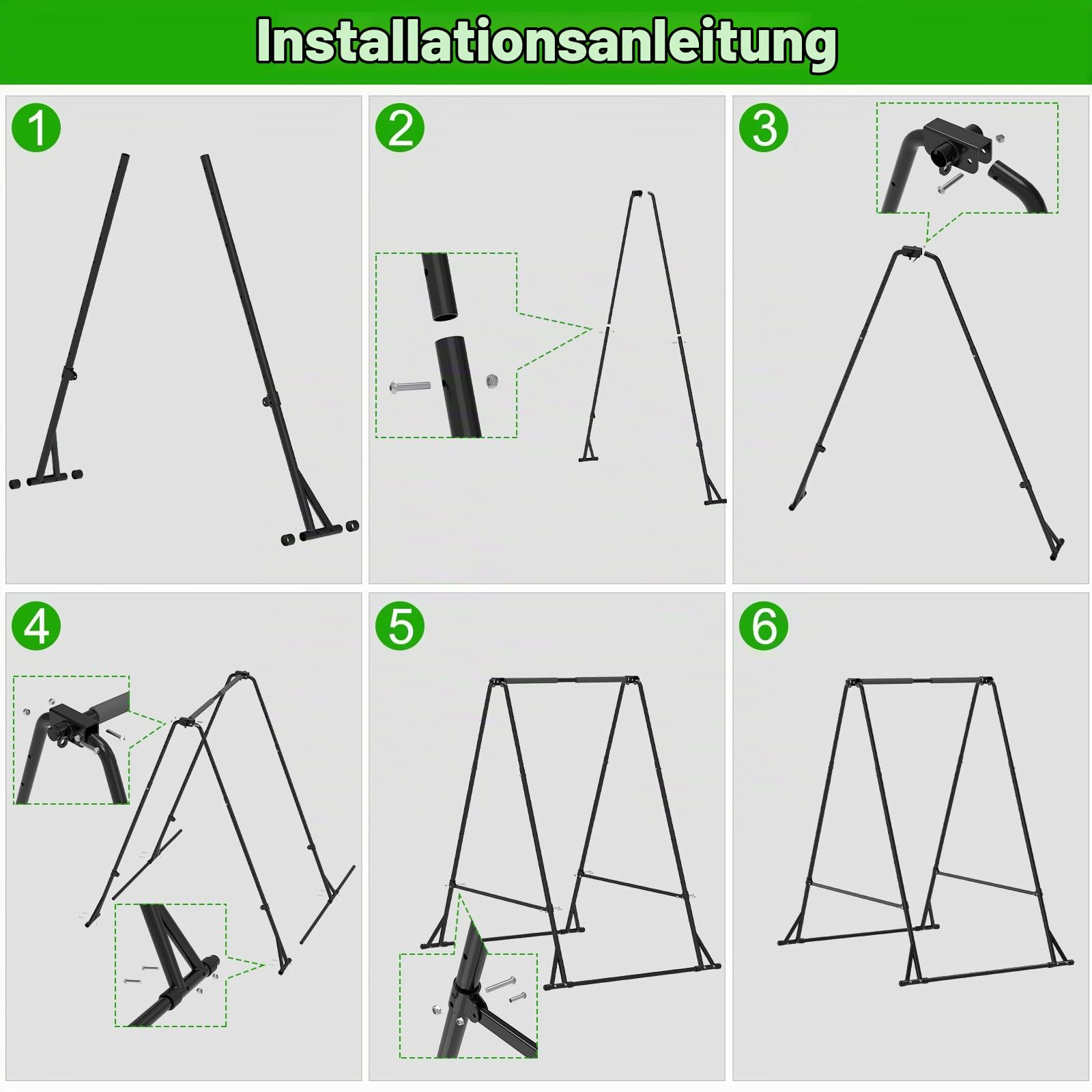 Kipika Klappbare Klimmzugstange, Aerial-Yoga-Gestell & Rahmen für Hängesessel, Höhenverstellbar, Stabil & Langlebig für Innen & Außen, Zuhause, Gym