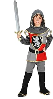 DEGUISE TOI - Déguisement chevalier renaissance garçon - Tunique - Capuche - Ceinture - Pantalon avec sur-bottes - S 4-6 ans (110-120 cm) - Rouge - Déguisements enfants - 100% Polyester - Laver à