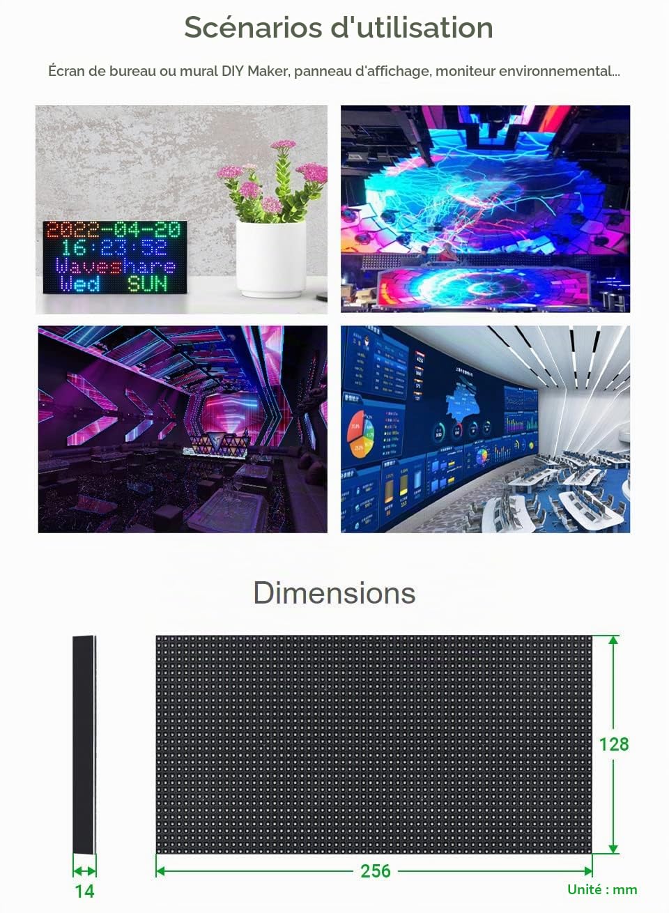 Waveshare RGB Full-Color LED Matrix Panel 4mm Pitch 64×32 Pixels 2048 Individual RGB LEDs Adjustable Brightness Compatible with Raspberry Pi