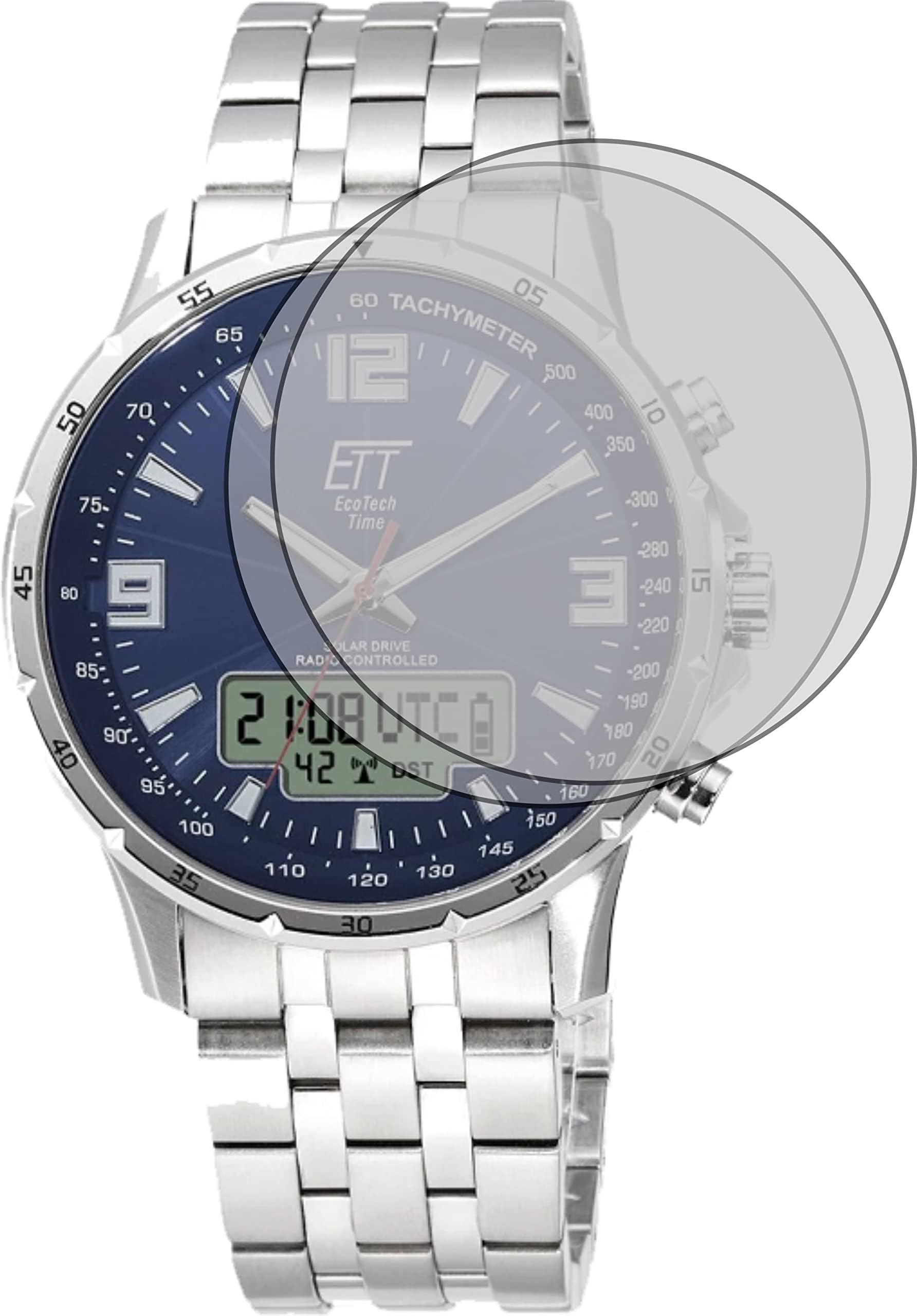 4ProTec 2x Screen Protector Films Clear for Radio-Controlled Clock ETT Eco Tech Time EGS-11552-31M