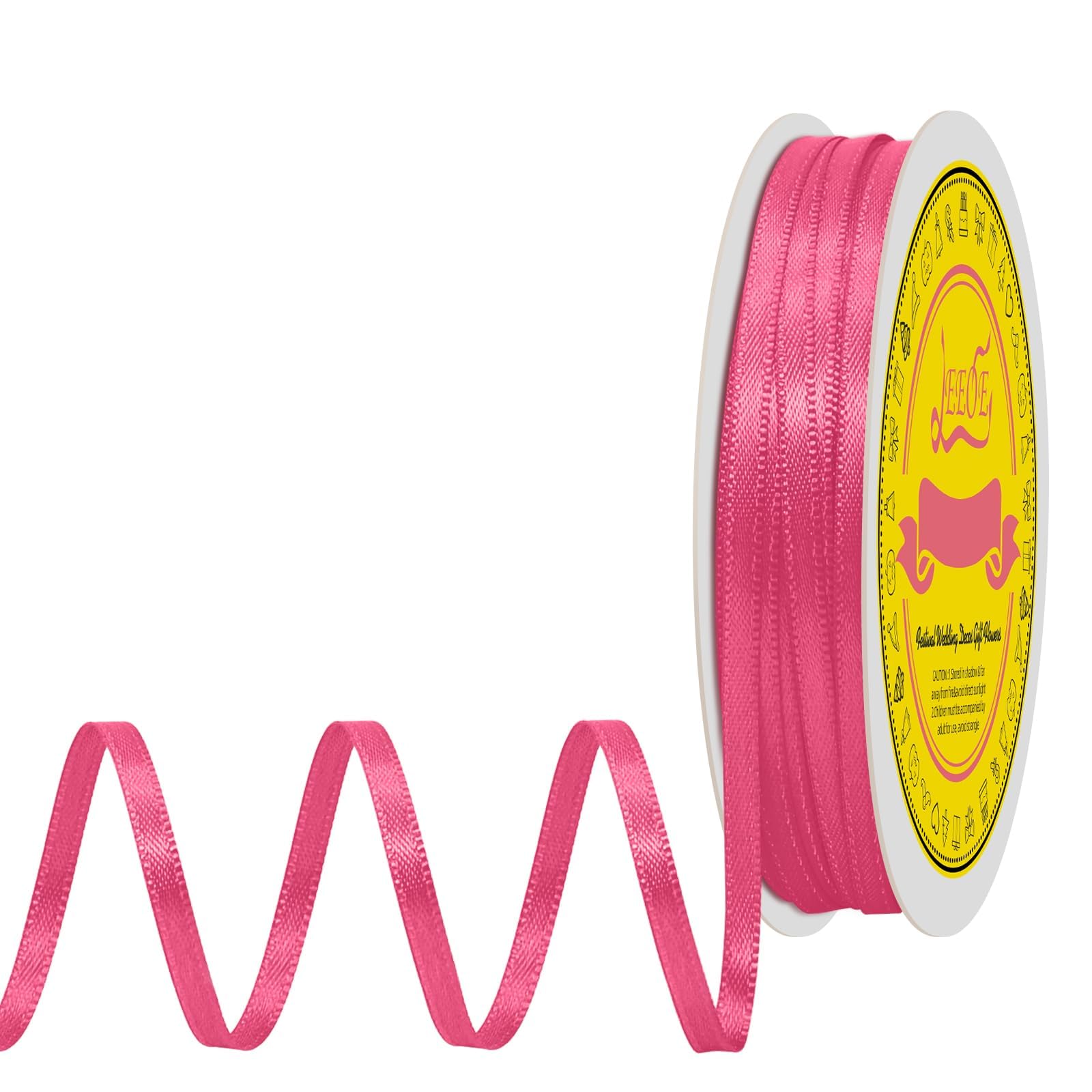 Double Face Hot Pink Satin Ribbon 1/8 inch X 50 Yards Polyester Hot Pink Ribbon for Gift Wrapping Very Suitable for Weddings Party Hair Bow Invitation Decorations and More