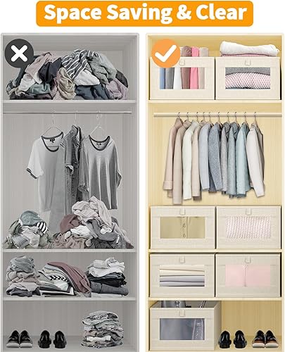 Miniatura 5 de WINSTECK Paquete de 4 organizadores de armario de lino y contenedores de almacenamiento, contenedores de almacenamiento con ventana transparente,