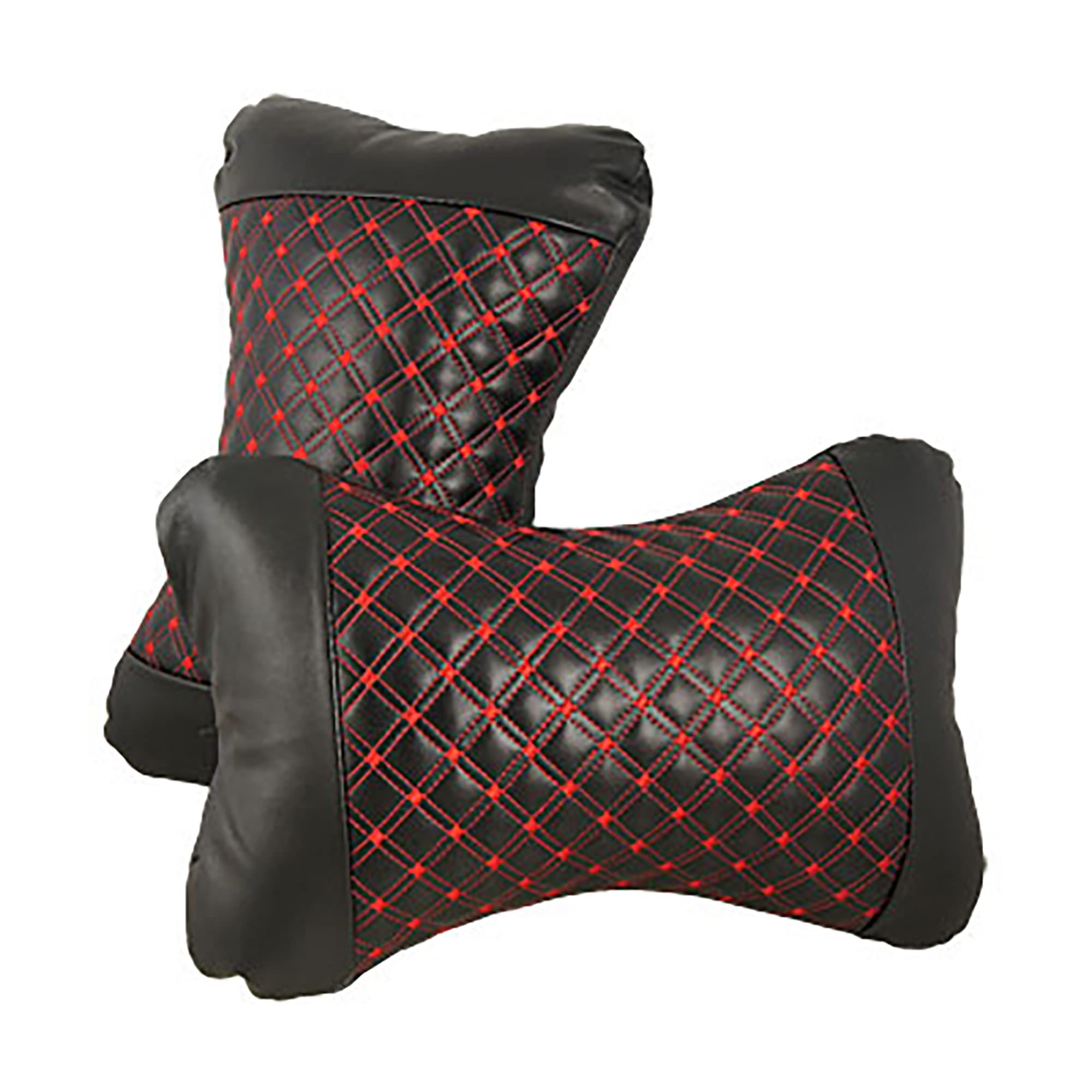 sourcingmap 2 Pcs Bone Shaped Rhombus Pattern Black Faux Leather Car Neck Pillow