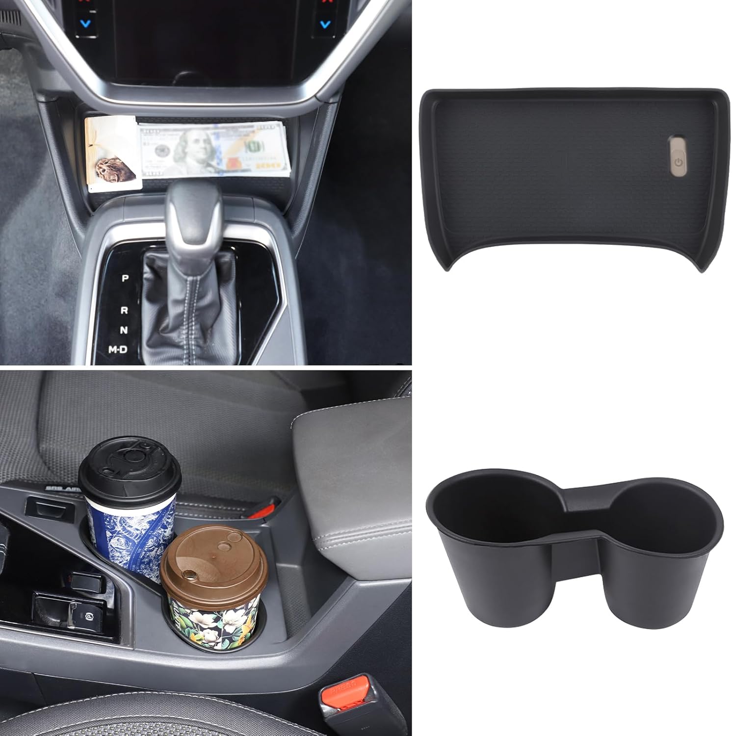 Car Cup Holder Insert & Wireless Charging Protector Mat Kit Compatible with Subaru Crosstrek/Impreza 2024 2025+, Center Console Organizer Tray Accessories Cup Holder & Wireless Charger Cover Pad (LHD)