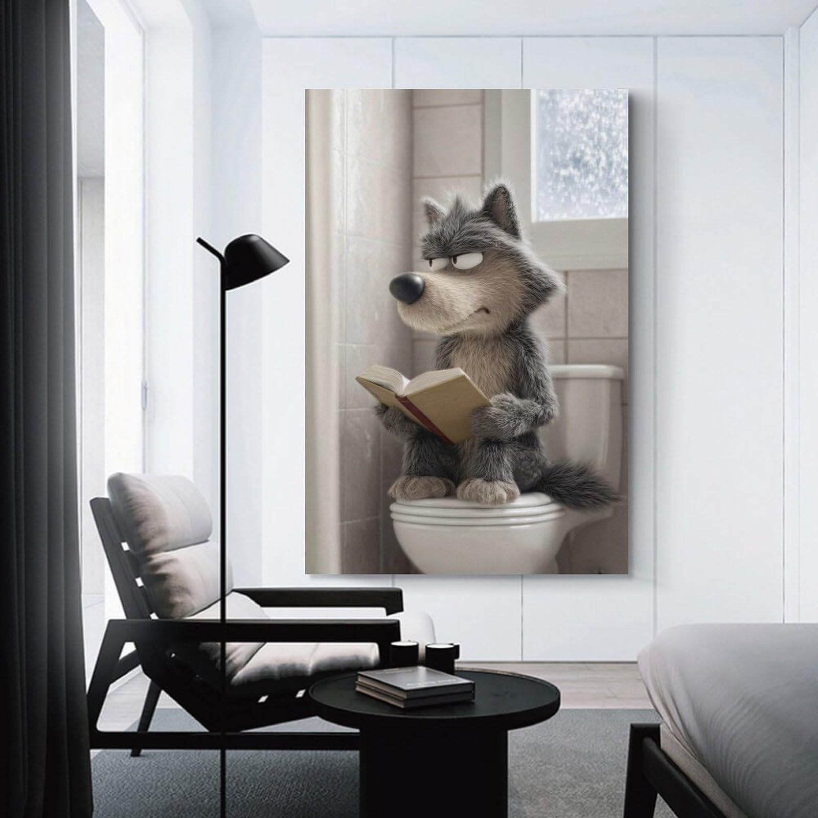 Junmoney Unframe-Style-2 Wolf Reading A Book On A Toilet Poster, Picture, Metal Print, Paint By Creed Hanging Wall Art 20X30inch(50X75cm), For Small Homes, Bedrooms Or Open Spaces, An Easy Choice For New Home Styling
