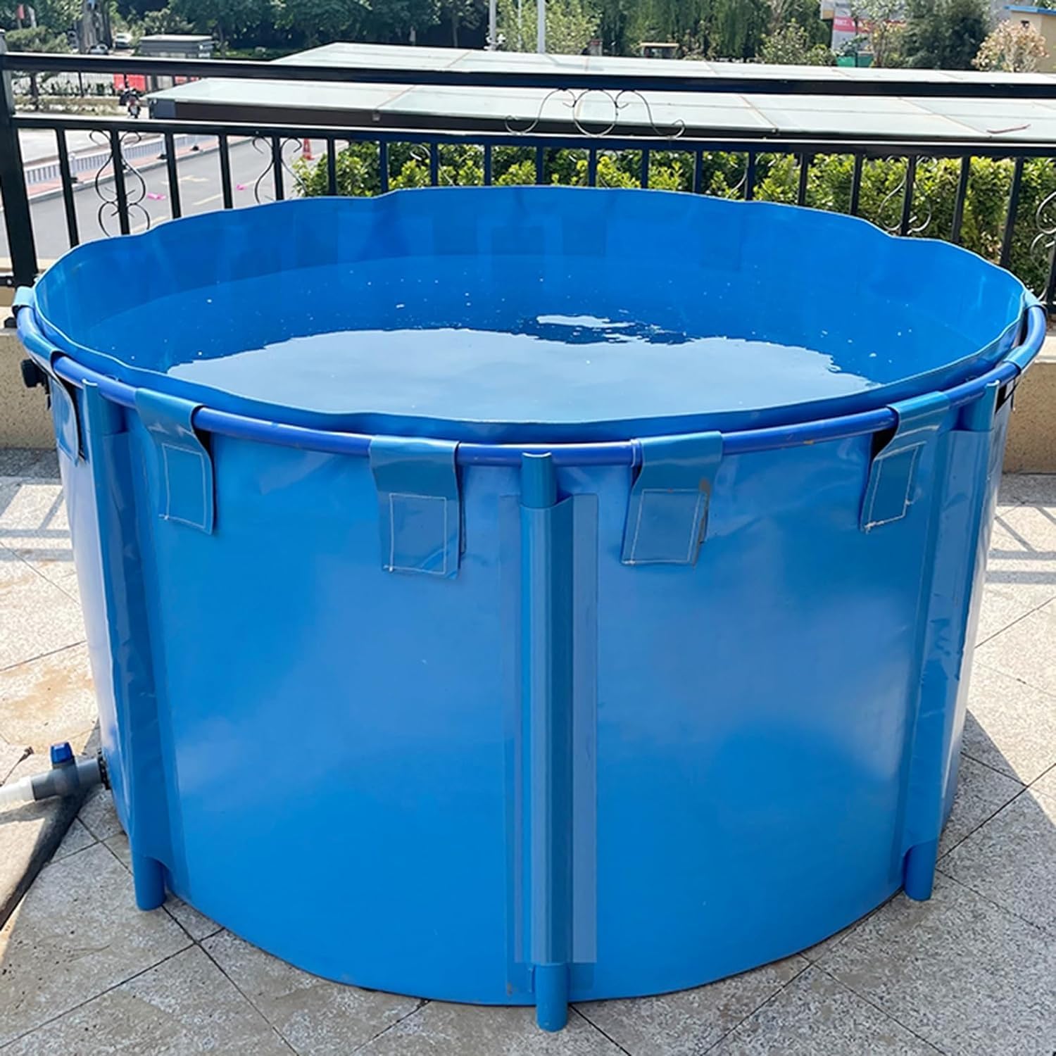 Piscina fuori terra,stagno per pesci in tela circolare ispessimento,grande stagno pieghevole in plastica resistente con staffa per irrigazione agricola di cultura koi, telaio a nastro,1350L