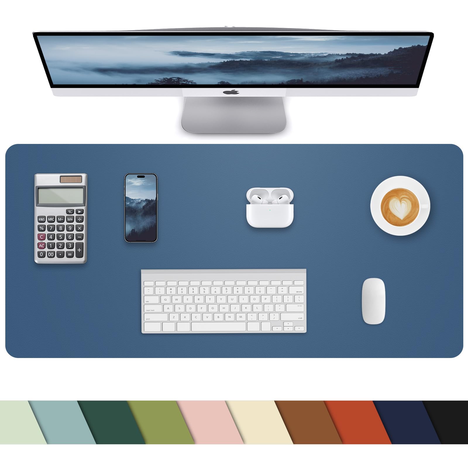 Pu Leather Desk Protector, Non-Slip Laptop Mat - Waterproof Writing Pad for Office/Home (23.6"x13.8", Grey Blue)