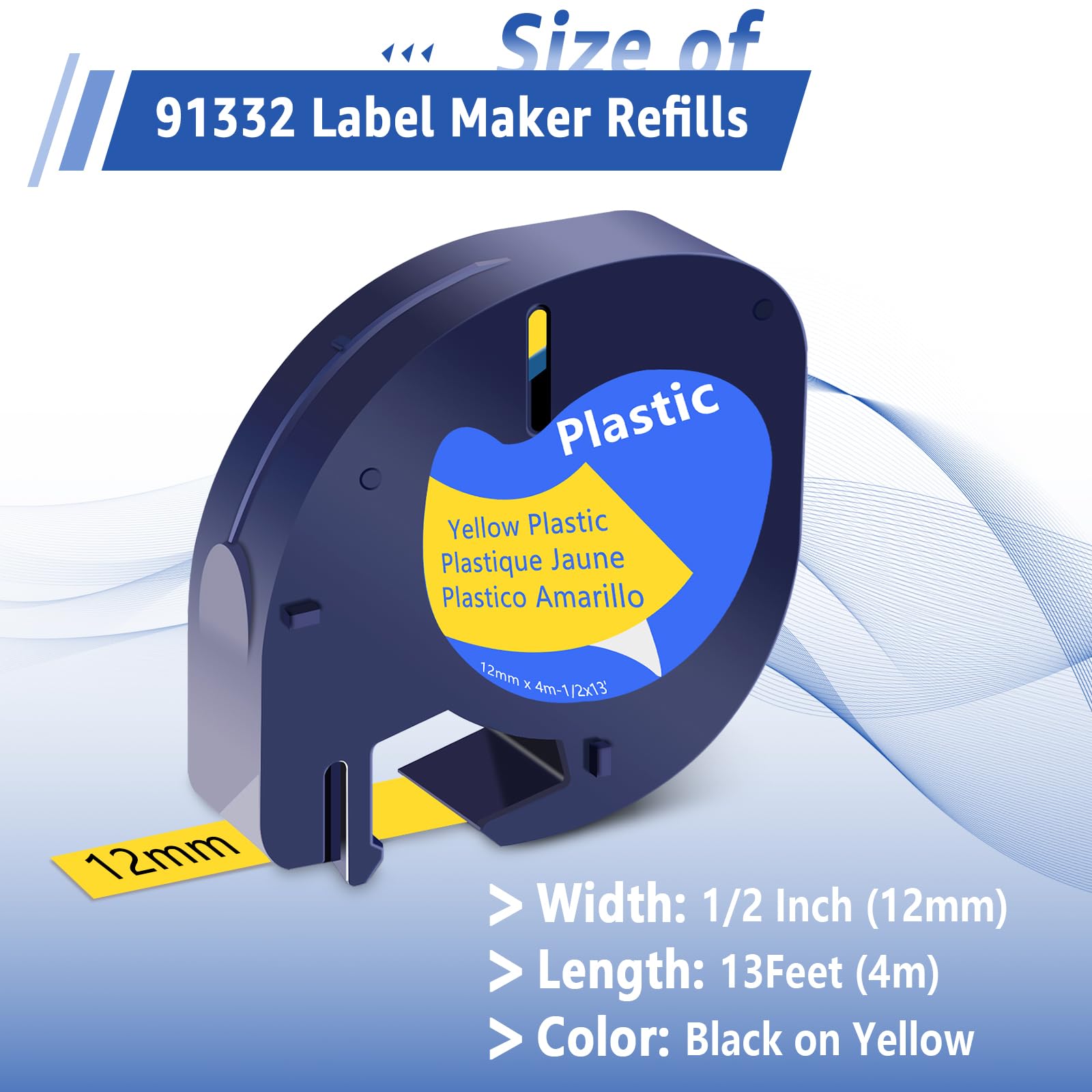 USUPERINK 6PK Compatible for Dymo LetraTag Refills 91202 91222 91332 59423 S0721620 Yellow Plastic Label Tape 1/2'' 12mm x 4m for Letra Tag LT100H LT100T QX50 Label Maker Black on Yellow Tape