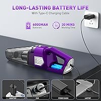 Vista 5 de Aspiradora de mano inalámbrica, 15000 PA, potente aspirador de succión para automóvil, ligero con múltiples accesorios, aspiradora de mano