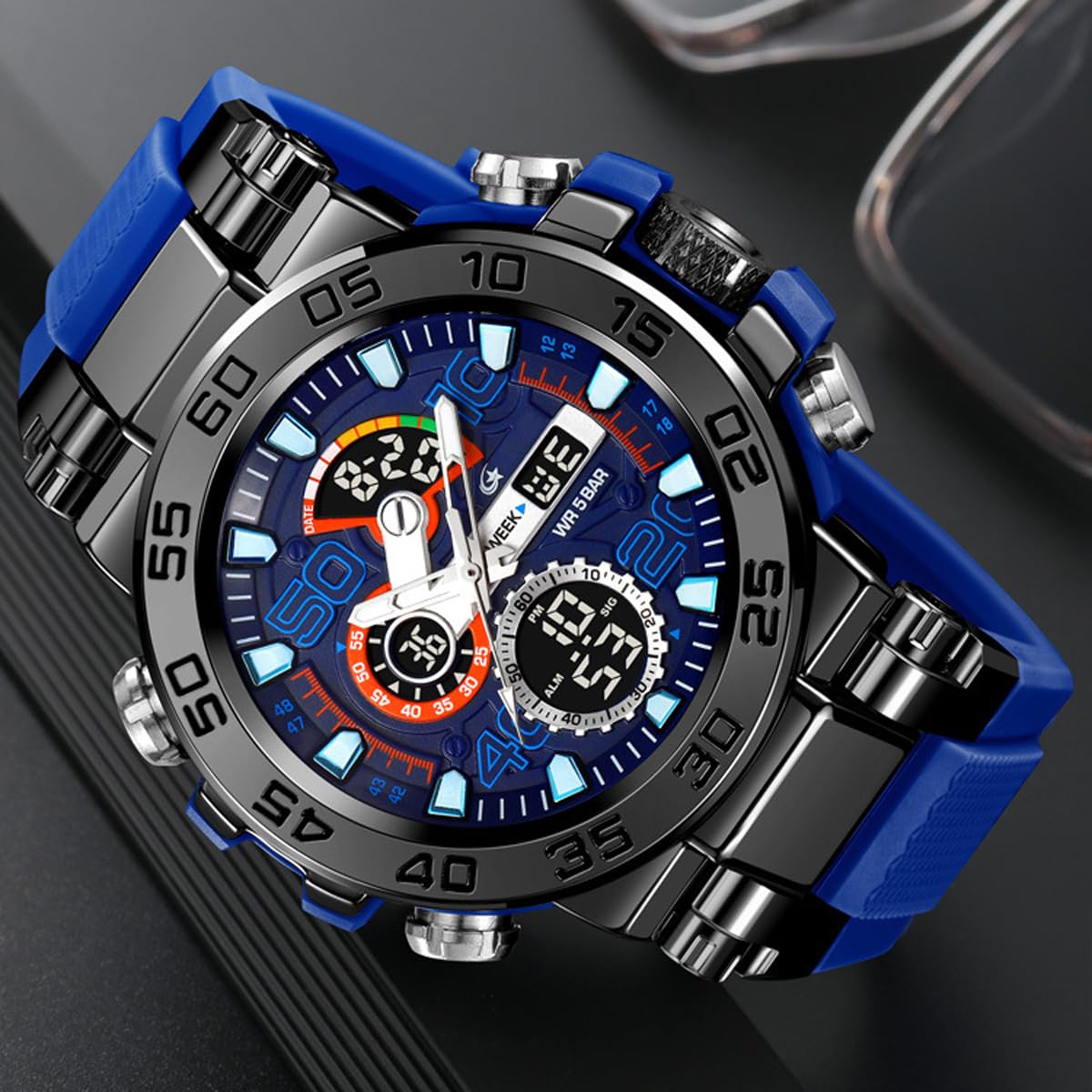 findtime Orologio da uomo sportivo militare, impermeabile, digitale, analogico, tattico, per attività all'aperto, con grande viso, doppio fuso orario, LED luminoso, sveglia e cronometro