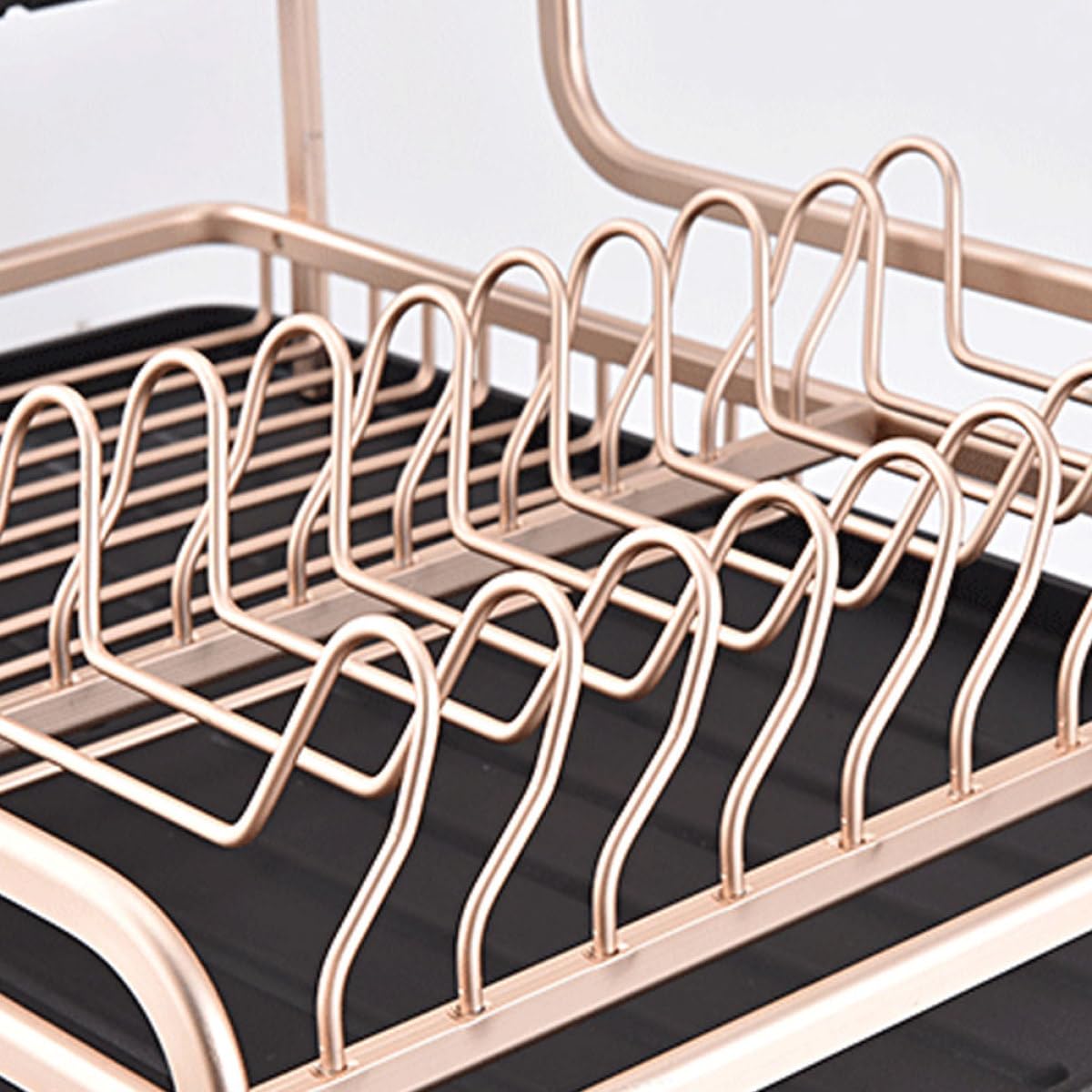 Mobestech Doppellagiges Aluminiumlegierung Küchen Abtropfgestell als Geschirrkorb und Besteckhalter für Küche Leicht zu Reinigen und Modernes Elegantes Design